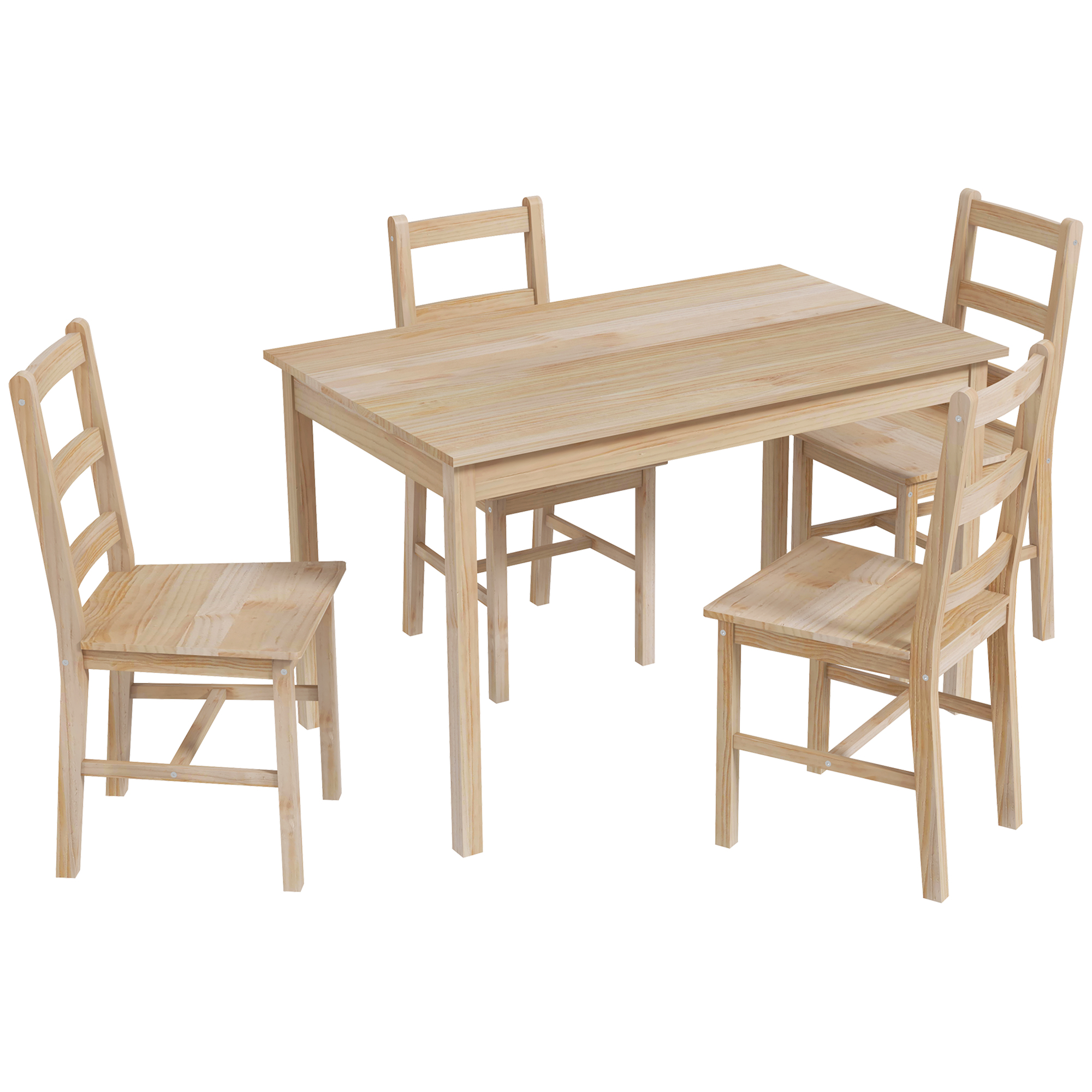 5-teilige Essgruppe Esstisch mit Stühlen Sitzgruppe, Massivholz, 118 cm x 73 cm x 75 cm, Natur