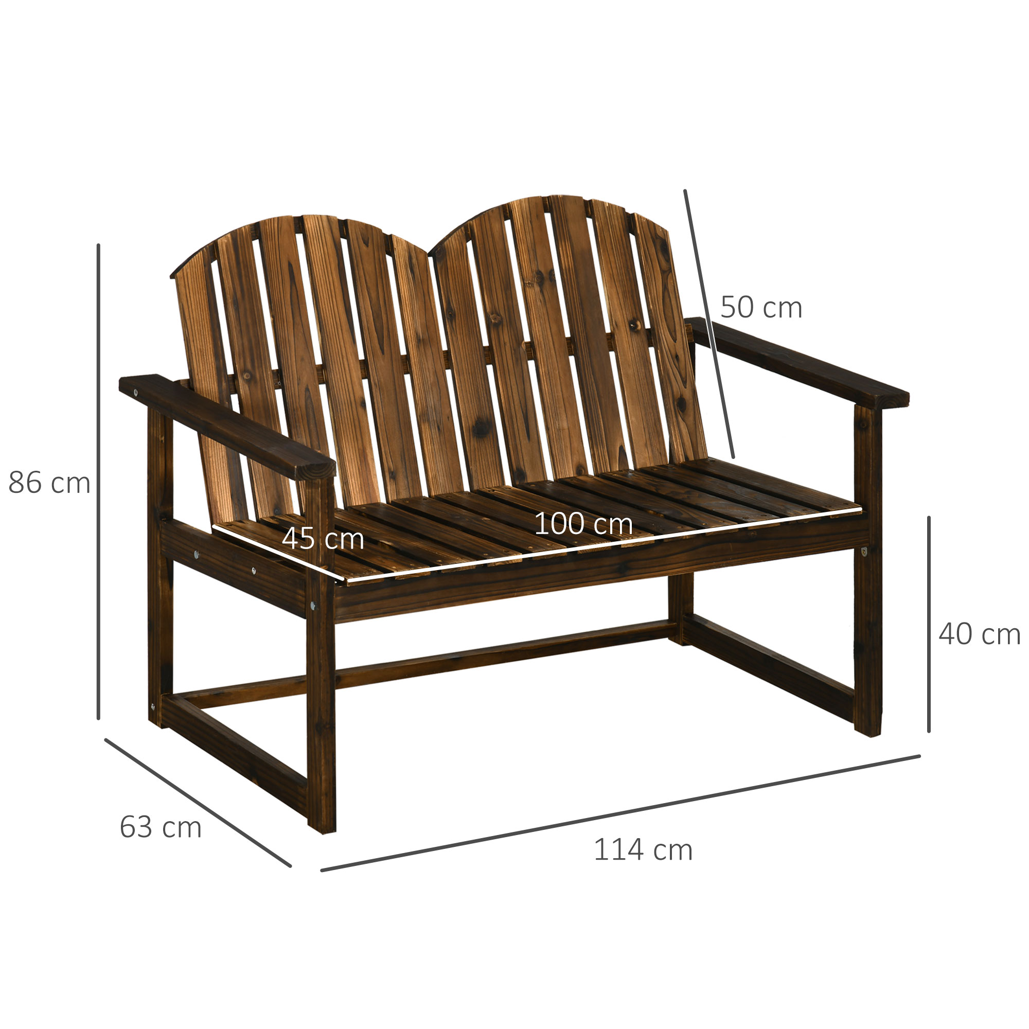 Gartenbank für 2 Personen, rustikales Design, Tannenholz, 114x63x86 cm