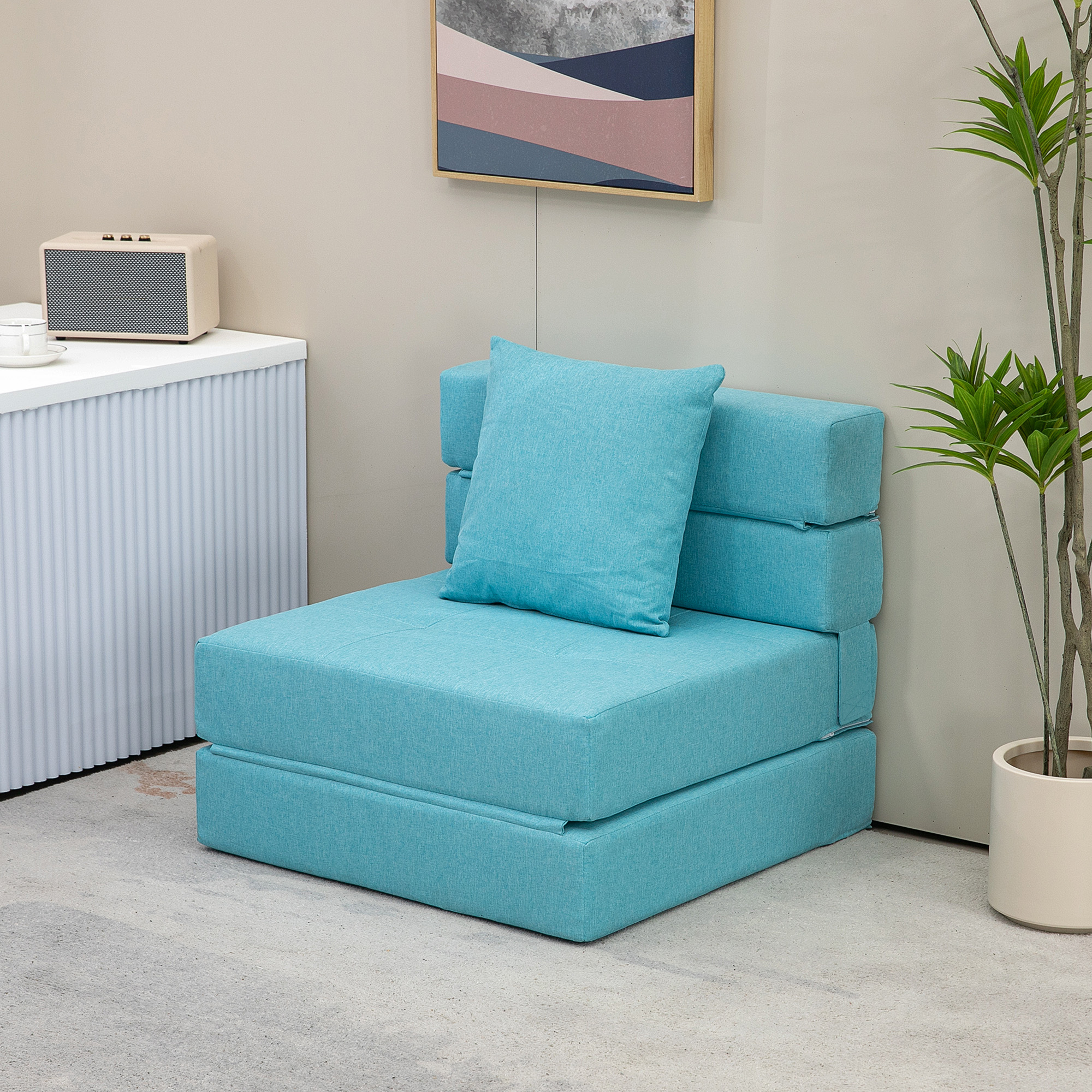 Schlafsessel Relaxsessel Gästebett. abnehmbarer Bezug, 70 cm x 70 cm x 61 cm, Hellblau