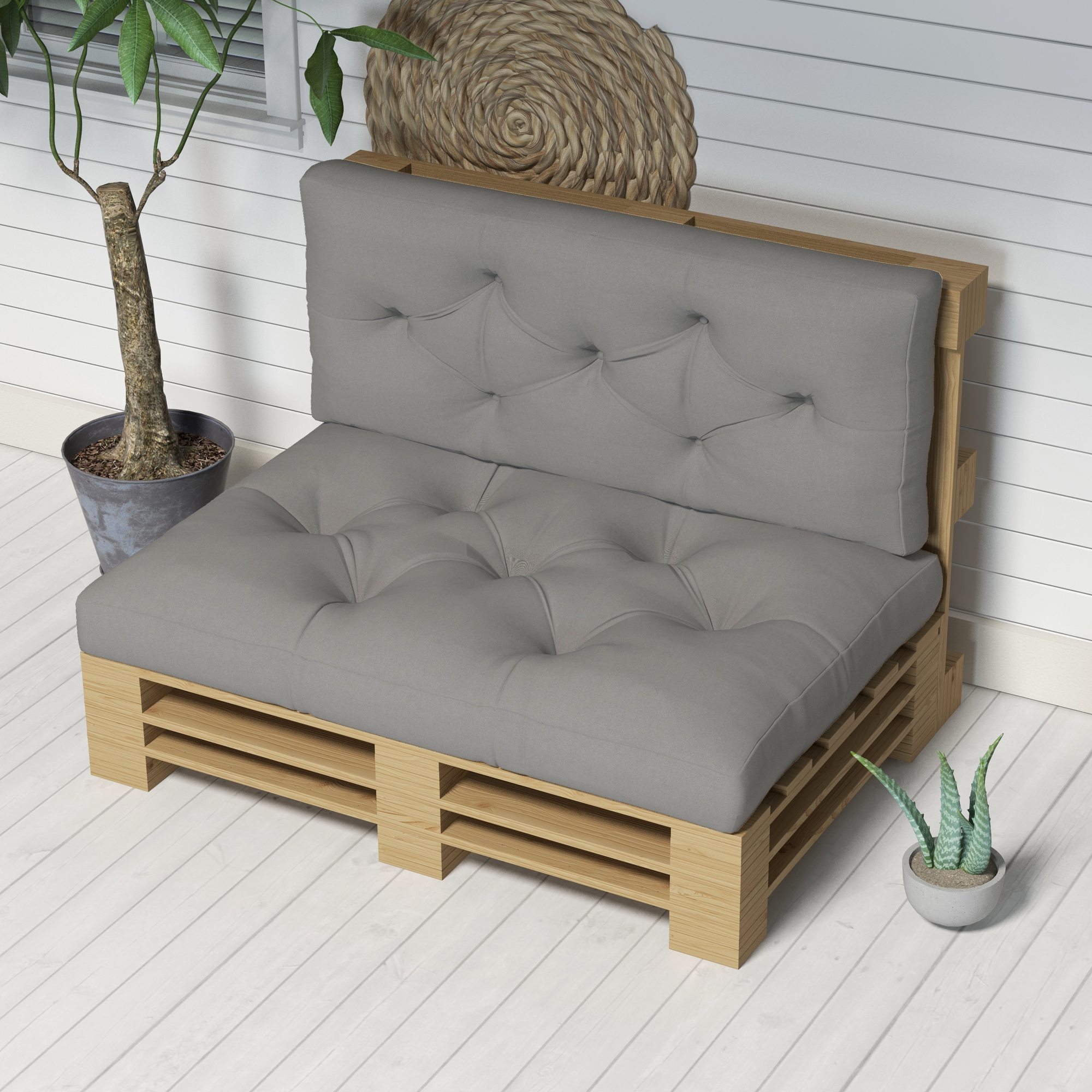 Sitzpolster Sitzkissen Polsterauflage, mit Knopfheftung, 120 x 80 x 12 cm, Grau