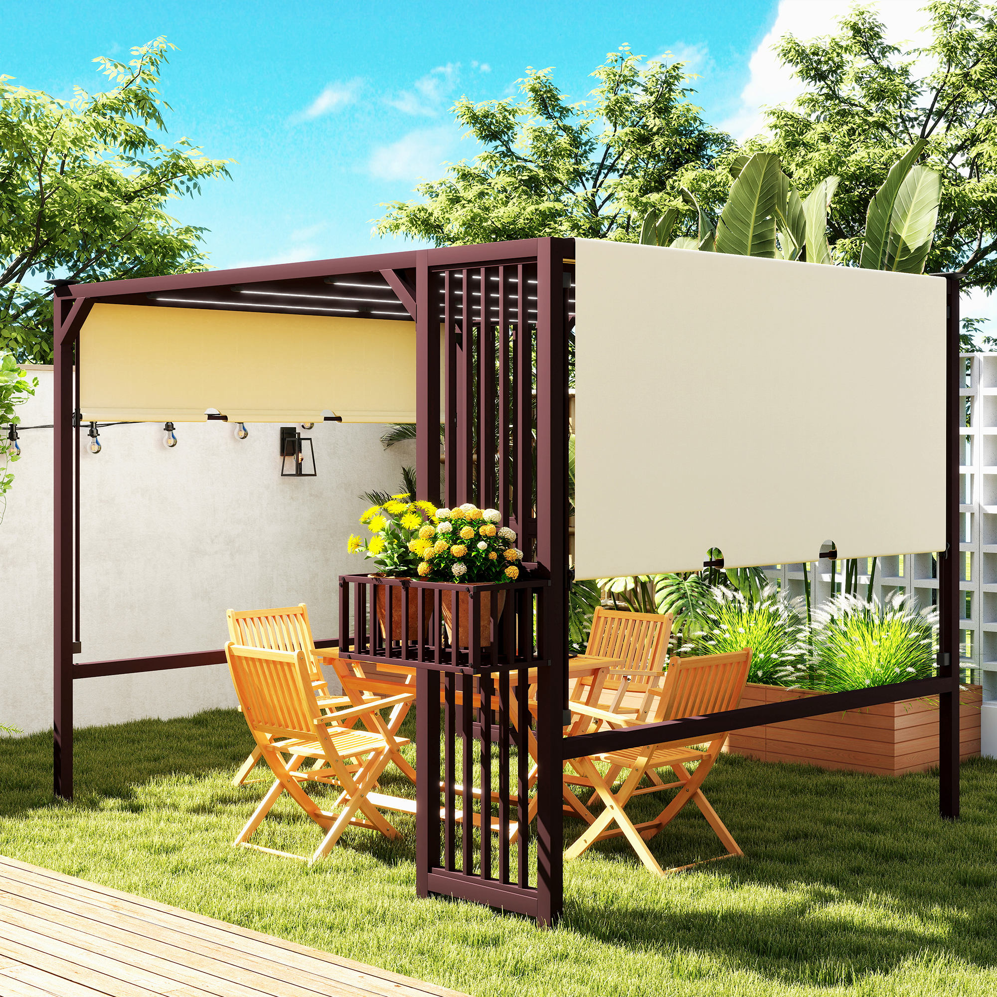 Pergola Pavillon 3x2,5m UV 30+Stabil winterfest Sonnenschutz mit verstellbar Schiebedach Dunkelbraun