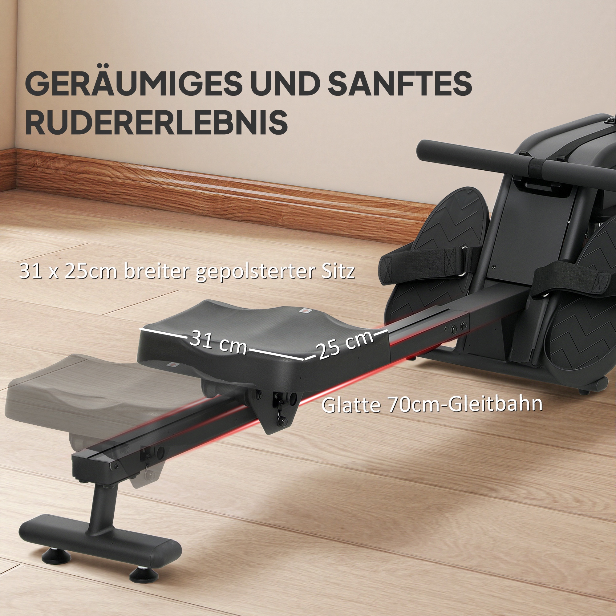 Rudergerät für Training, Rudermaschine mit 6-11 L Wassertank, LCD-Monitor, Handyhalter, 135 kg Tragfähigkeit, Stahl, Schwarz