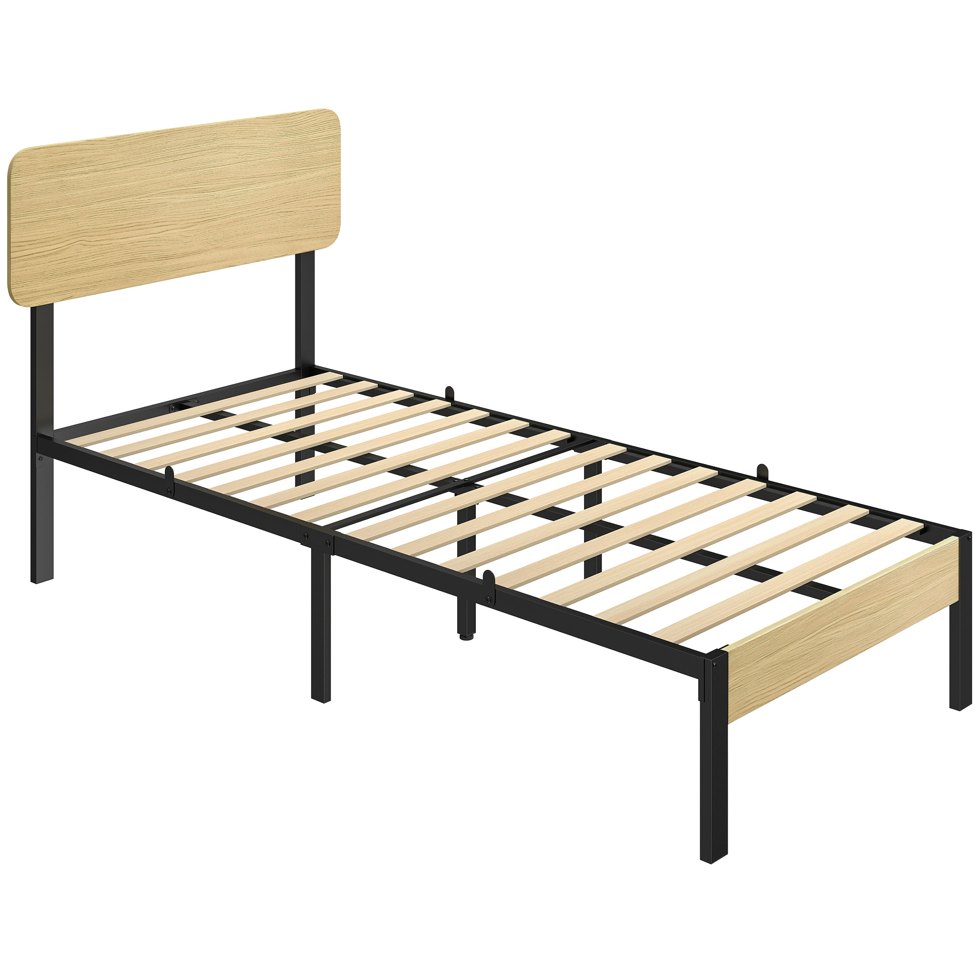 Bettgestell 90 x 200 cm mit Kopfteil, Plattformbett, Einzelbett mit Stauraum unter dem Bett