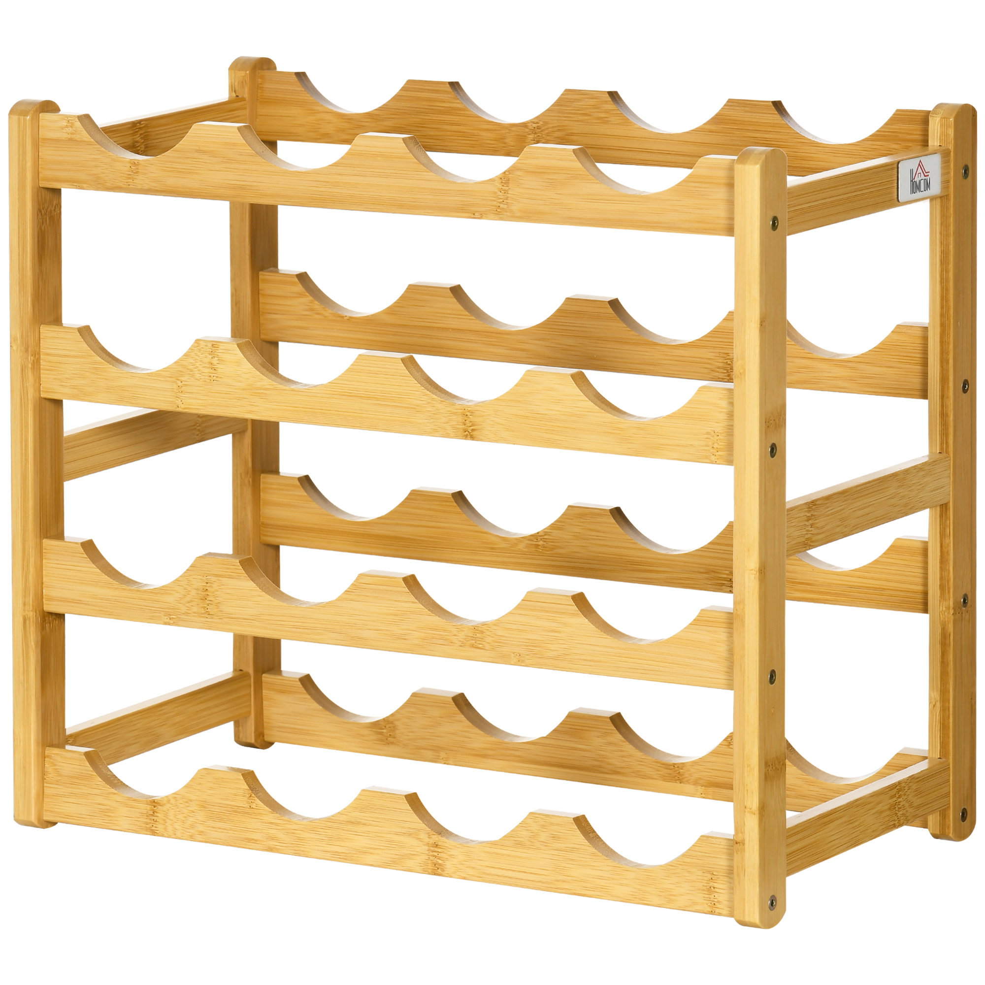 Weinregal aus Bambus für 16  Weinflaschen, 4 Regale, 43 cm x 23,5 cm x 38 cm Natur