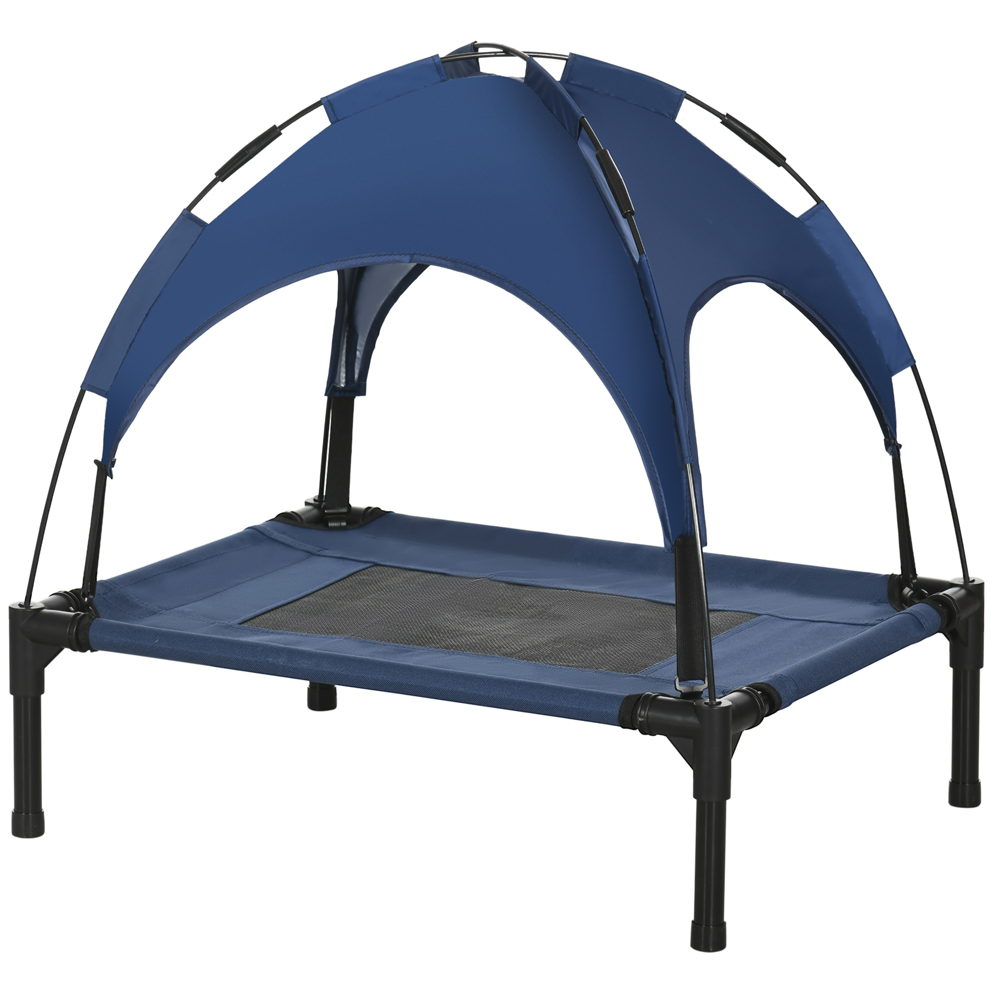 Haustierbett Outdoor-Hundebett, wetterbeständig, mit Baldachin, 61cm x 46 cm x 62 cm, Blau + Schwarz