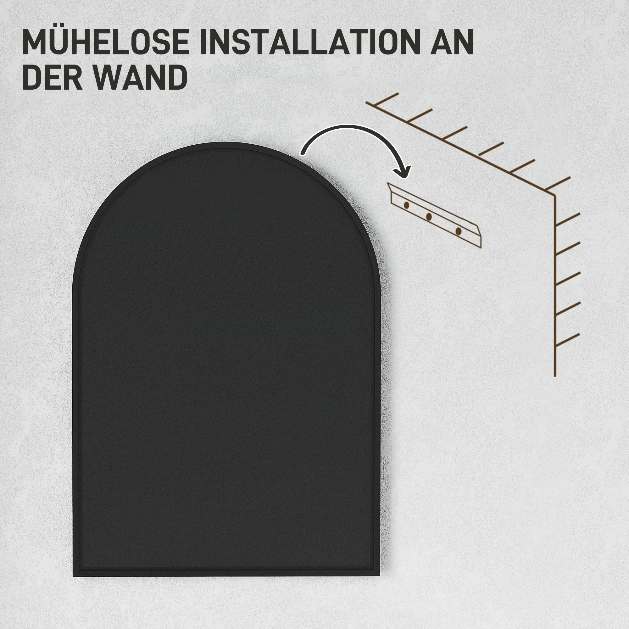 Gebogener Badezimmerspiegel, 50 x 70 cm, Bad-Spiegel mit Aluminium-Rahmen, Deko-Spiegel, Küche, Schwarz