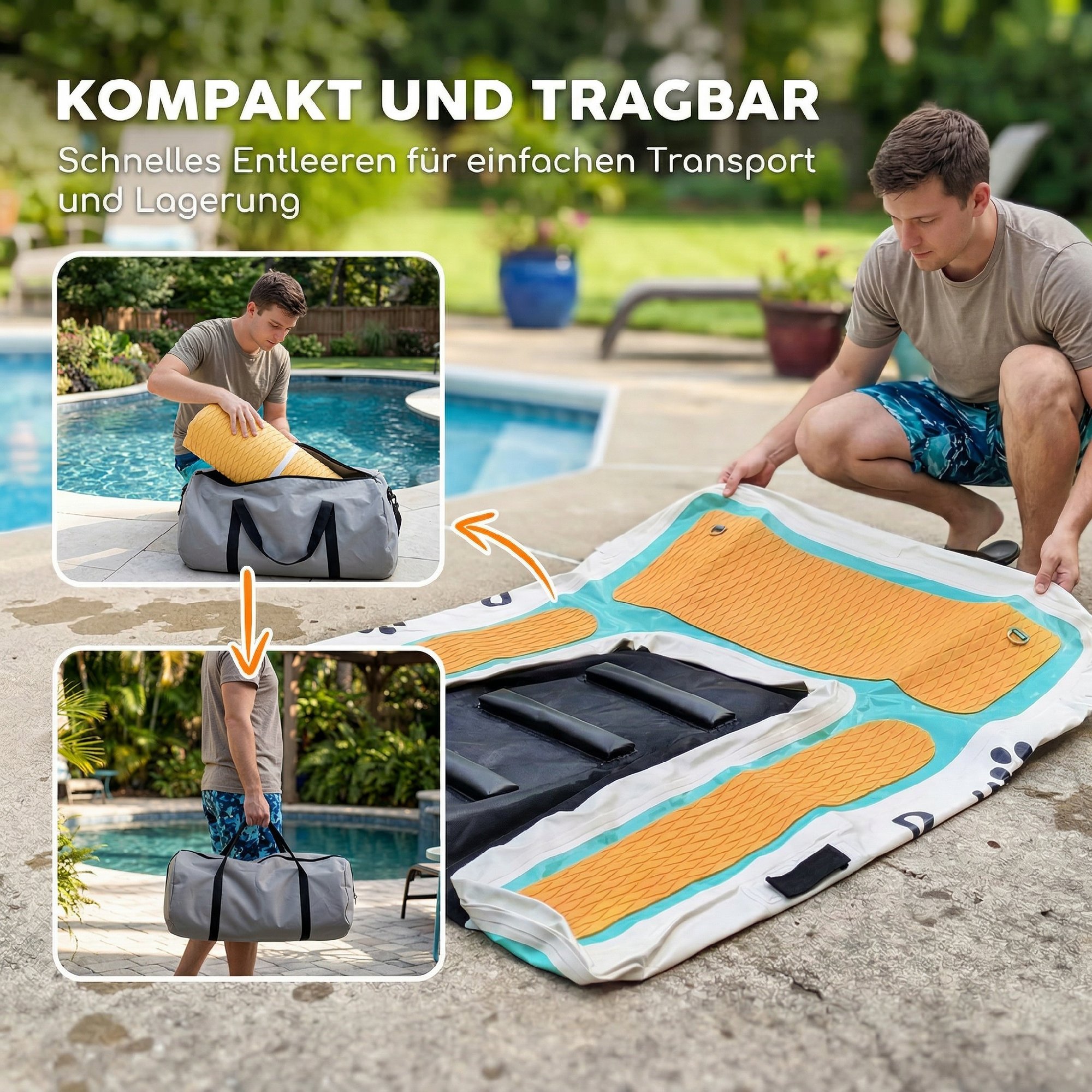 Aufblasbare Hunde Wasserrampe Hunderampe Pool 151x102 cm Tragbares Hundeboot mit Rutschfester EVA-Oberfläche Orange