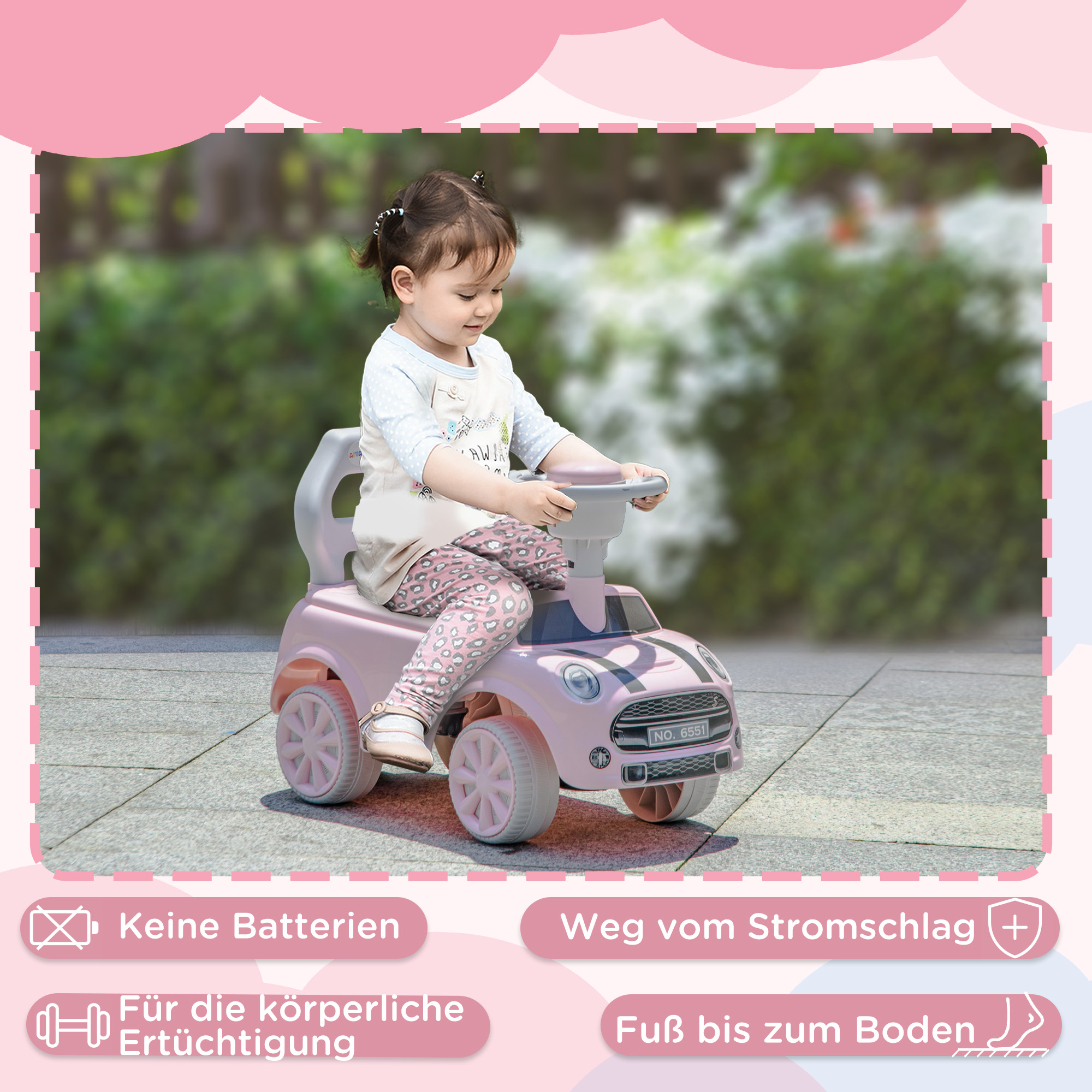Rutschauto für Kinder, Kippschutz, Hupe, rutschfester Sitz, für 1,5-3 Jahre, bis 25 kg, Rosa