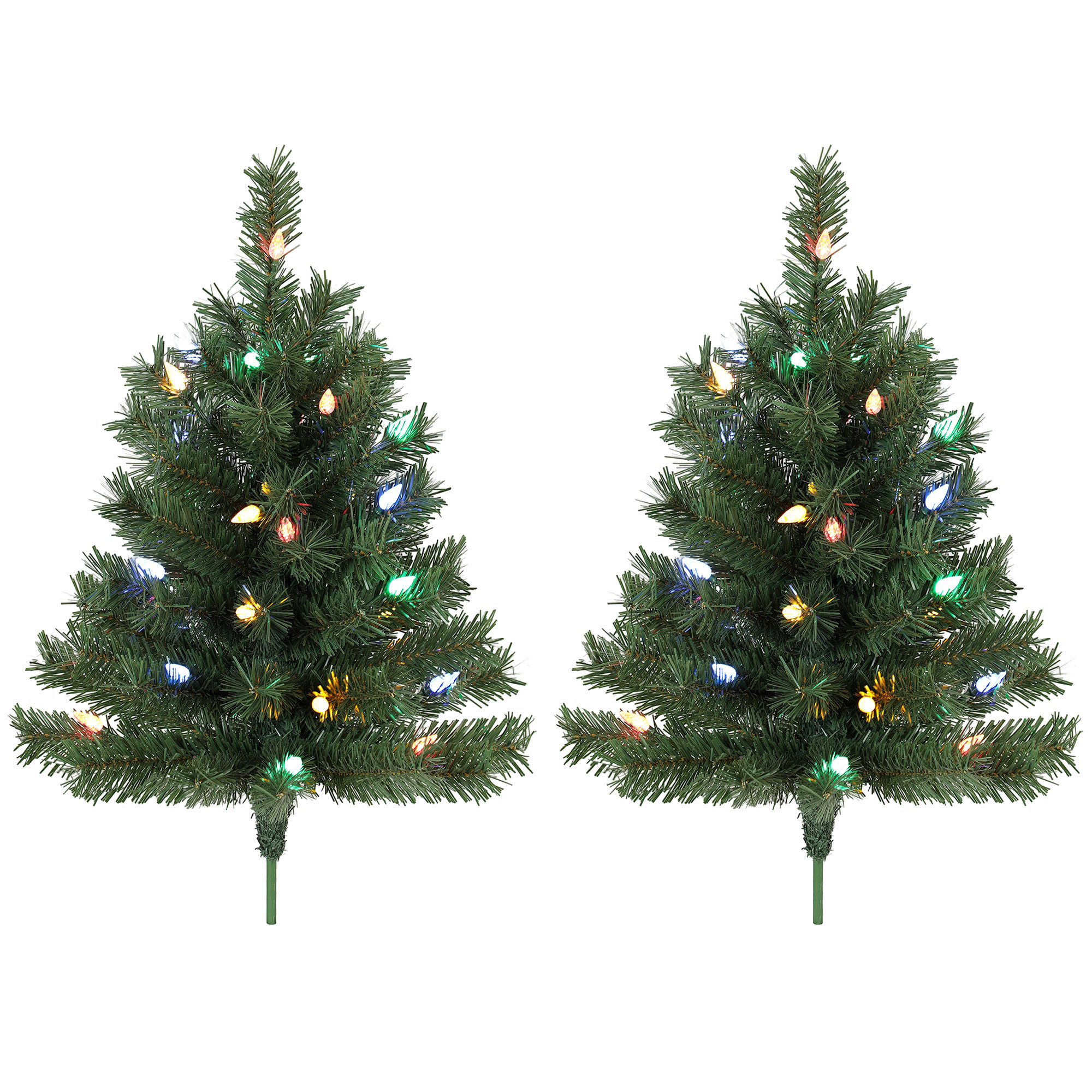Beleuchteter Weihnachtsbaum 60 cm, 2er-Set, künstlich, mit 60 bunten LED-Lichtern, 130 Zweigspitzen, Grün