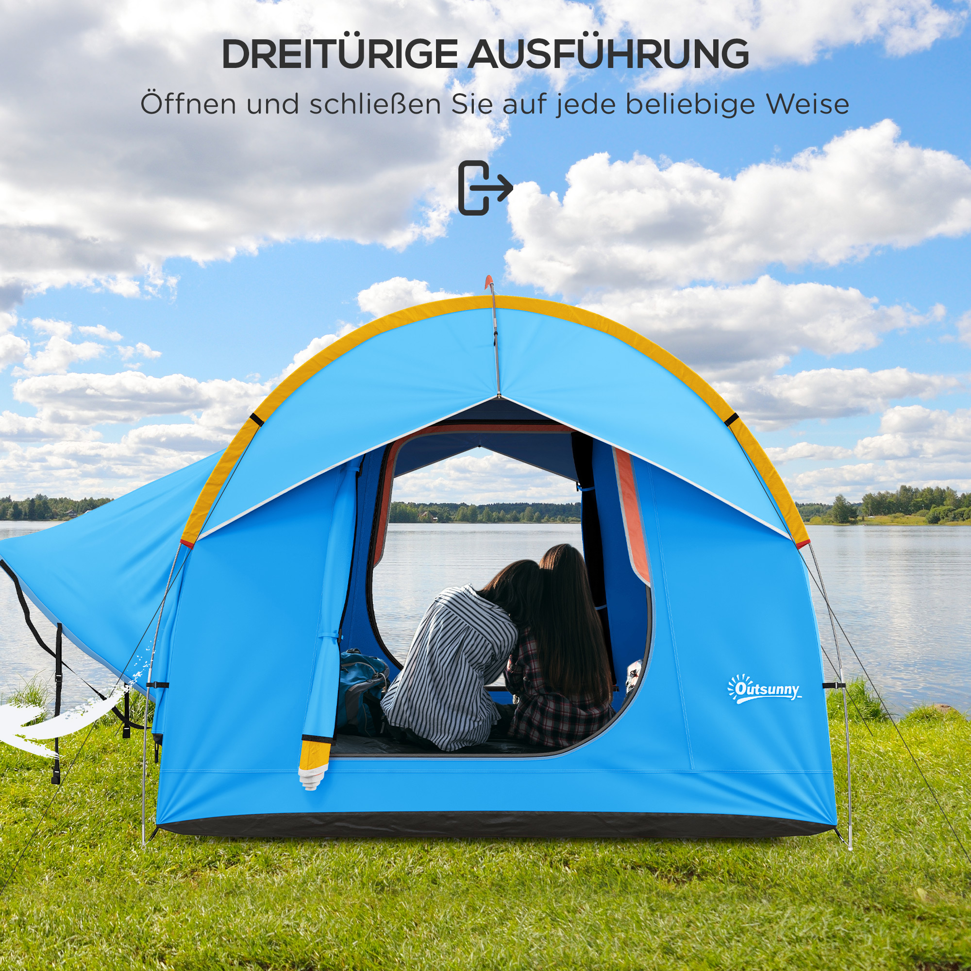 Autozelt Campingzelt, 3 Türen, wetterbeständig, 239cm x 210cm x 210cm, Orange + Blau