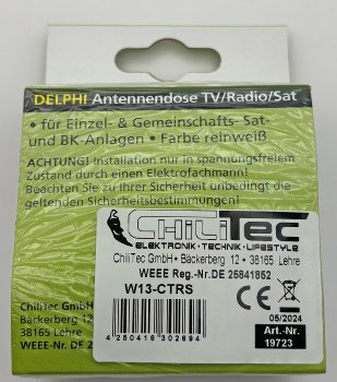 DELPHI Antennendose TV+Radio+Sat / inkl. Rahmen, UP, weiß