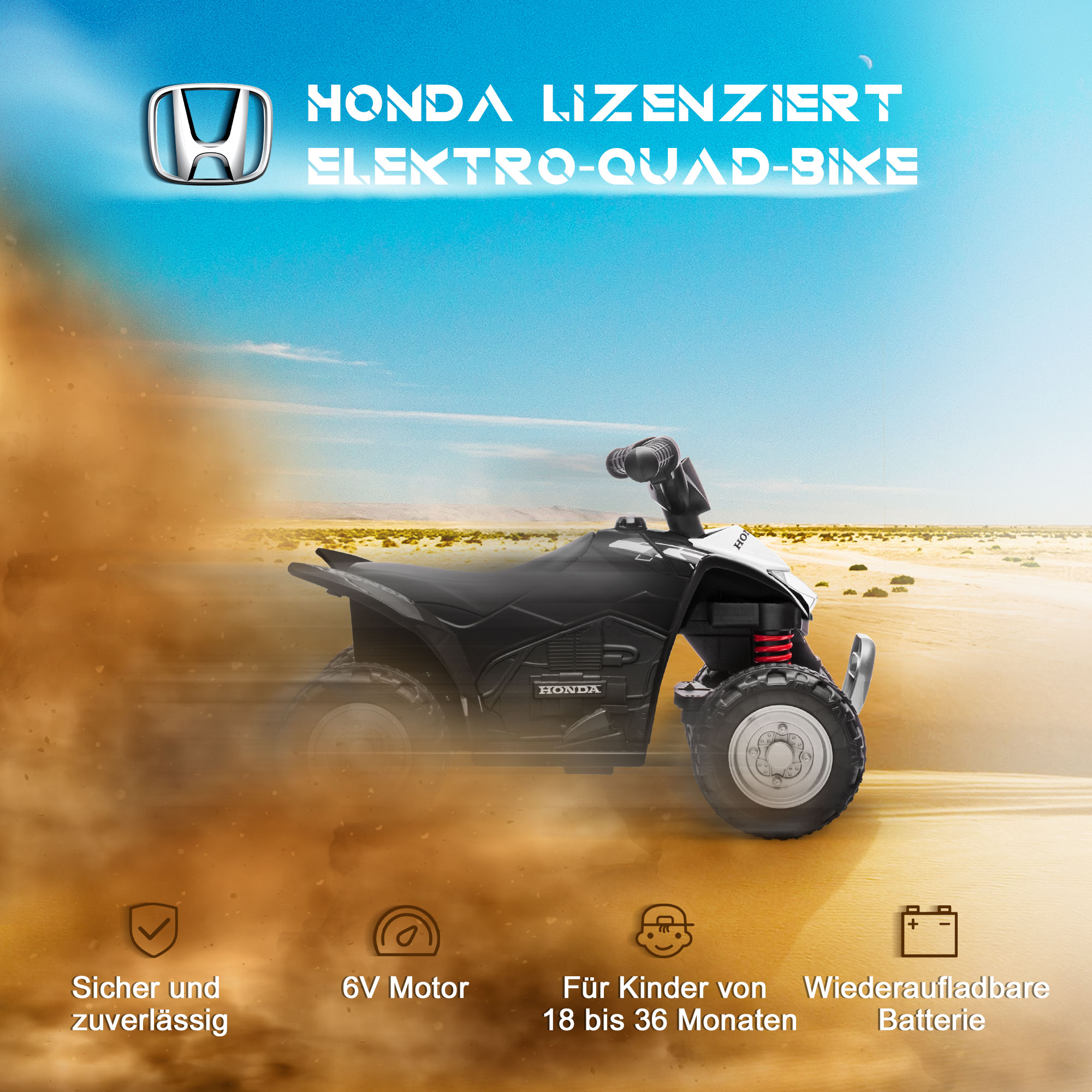 Kinderquad, 2,8 km/h, LED-Scheinwerfer, für 1,5-3 Jahre, schwarz, 65,5 x 38,5 x 43,5cm
