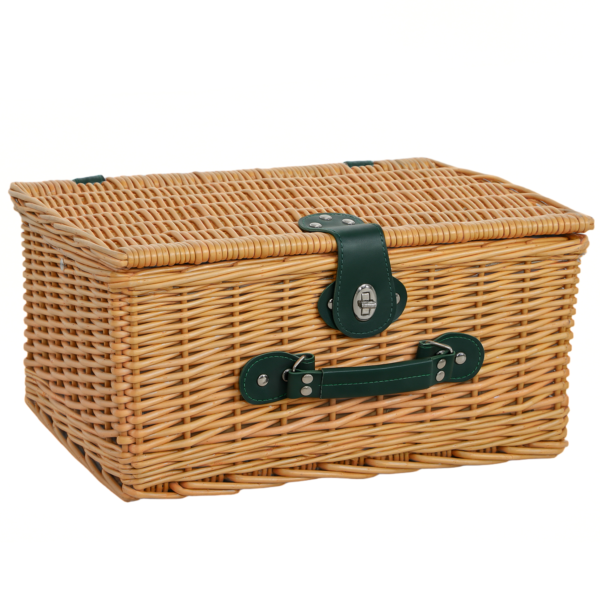 Picknickkorb aus Weidenholz Picknickkoffer für 2 Personen mit Isoliert Kühlfach Besteck Set Hellbraun