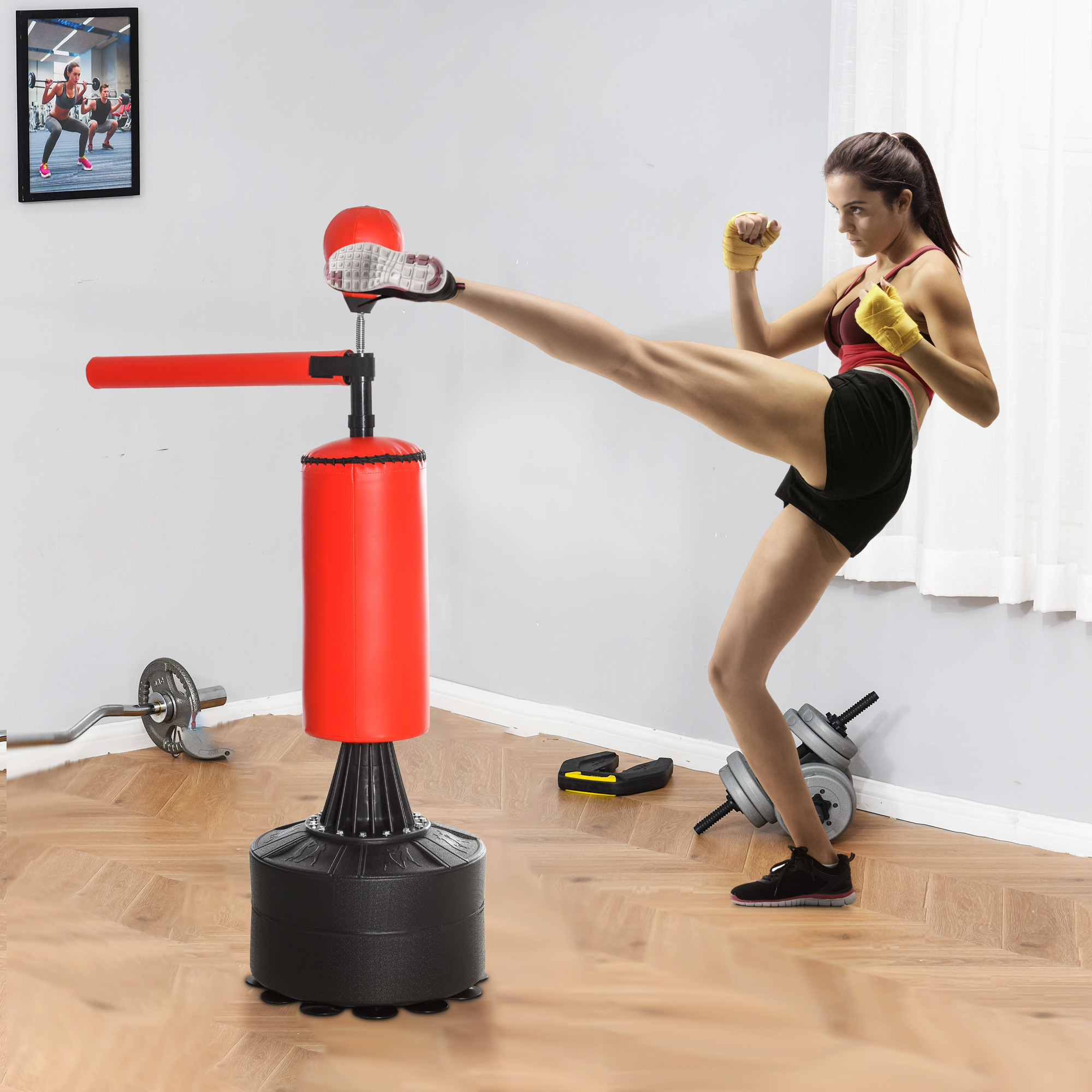 Boxsack stehend 155-205cm Höhenverstellbar Standboxsack mit 360° Reflexstange Speedball, Boxhandschuhen Pumpe, Punchingball Set für Erwachsene Jugendliche, Kickboxsack für Box Training