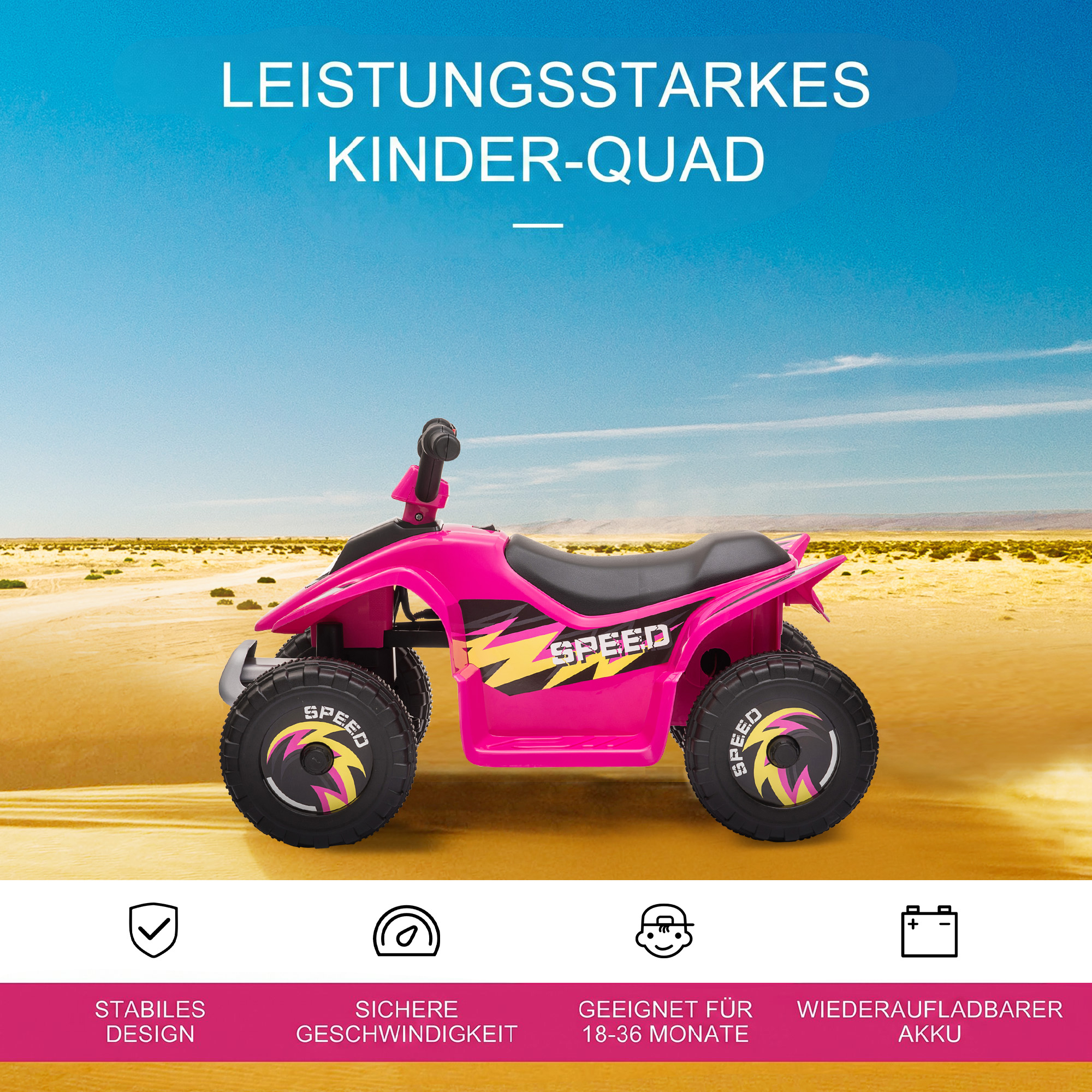 Kinder Quad Elektro 6V Kinderquad mit Vorwärts-, Rückwärtsfunktion für Kinder 1,5-3 Jahre bis 20 kg Rosa