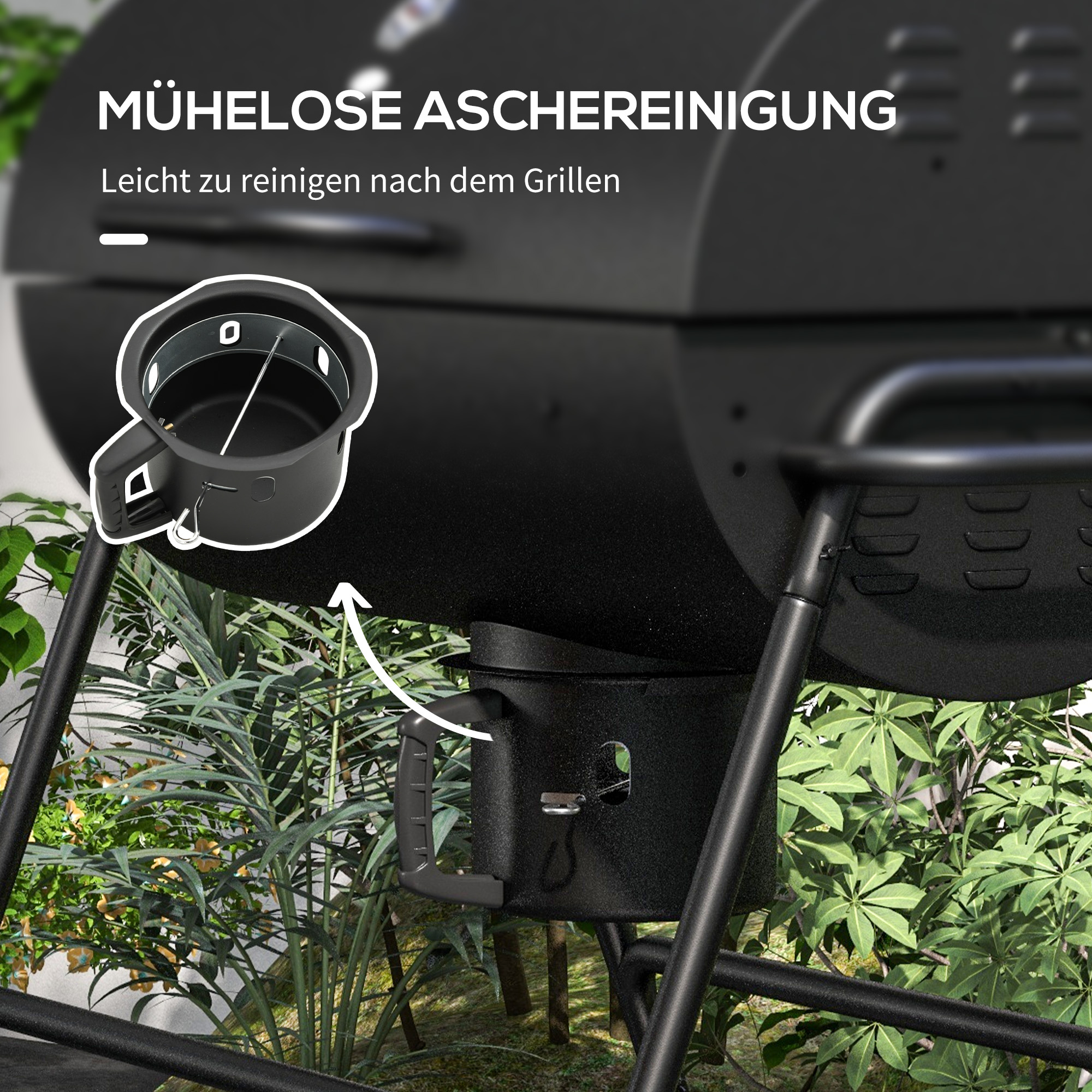 Holzkohlegrill aus Metall BBQ Smoker mit Deckel Thermometer Räder Grillwagen 95x71,5x102 cm Schwarz
