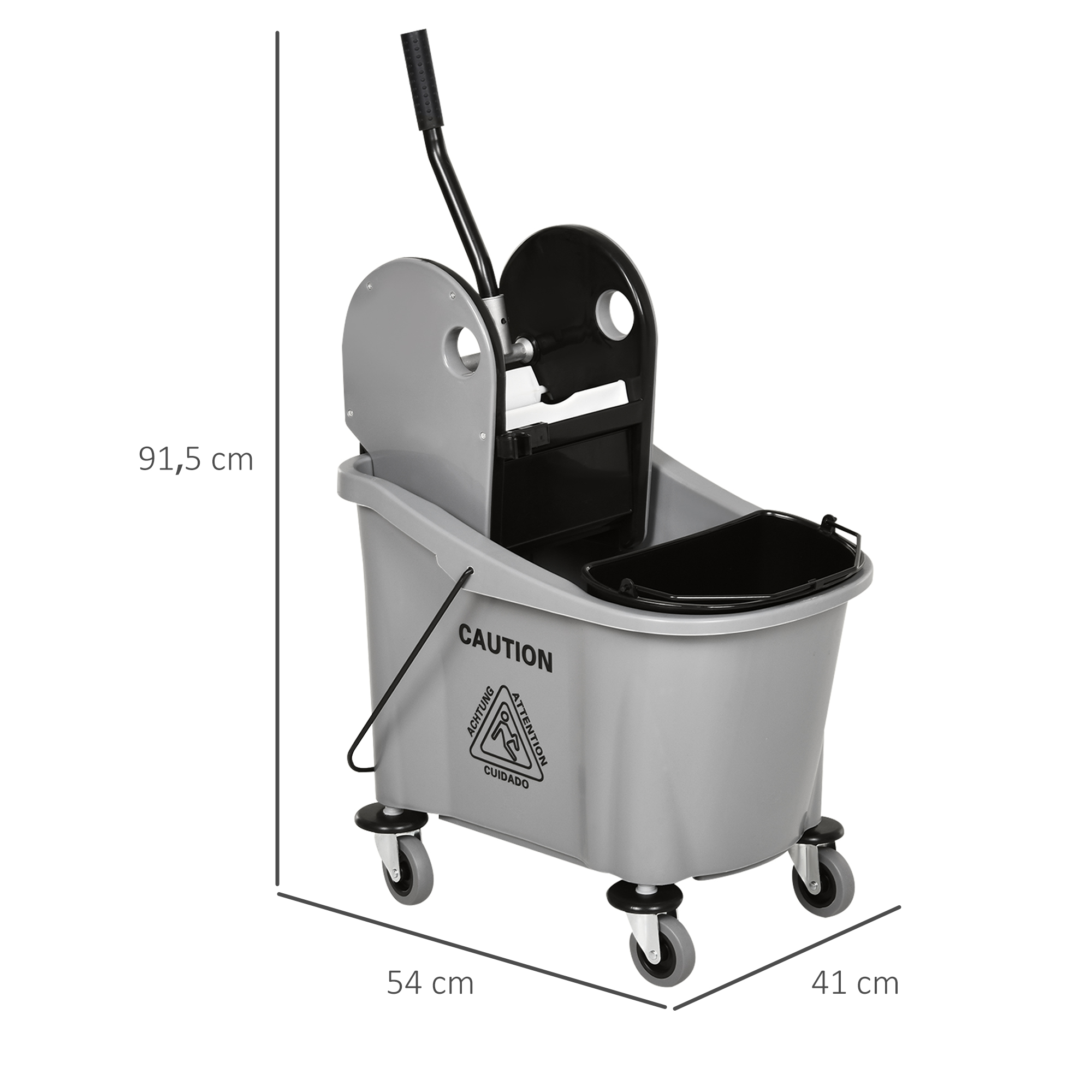 Wischwagen mit Mopp-Presse, 36L, Wassertrennwand, 4 Rollen, Schwarz/Grau
