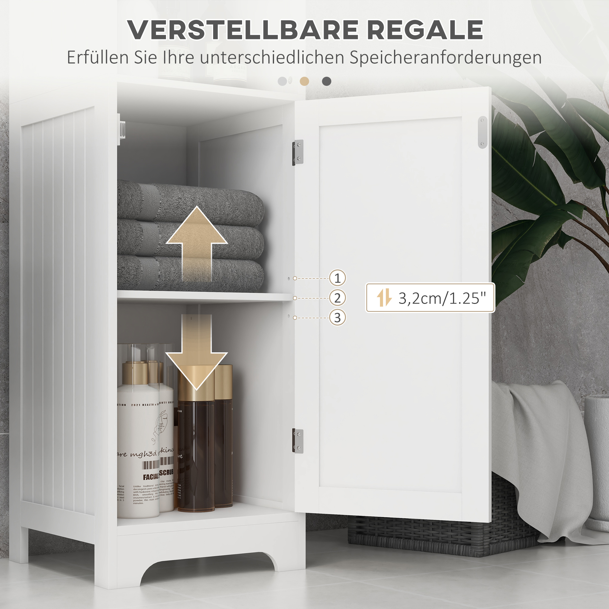 Badezimmerschrank Badschrank Toilettenschrank, 40 cm x 38 cm x 160 cm, Weiß