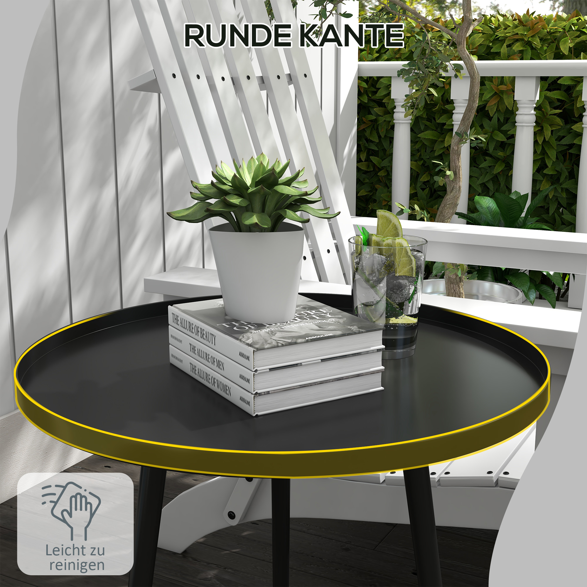 Outdoor Beistelltisch, Gartentisch, runder Terrassentisch, Stahl, ?40 x 50Hcm, Schwarz
