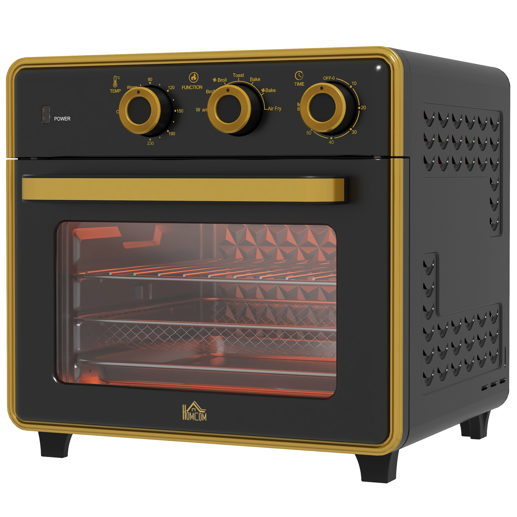 Mini-Backofen, 20 Liter, ölfreies Frittieren, Grillen, Backen, Umluft, 90-230° C, Timer, 1400W, schwarz+gold Mini-Backofen, 20 Liter, ölfreies Frittieren, Grillen, Backen, Umluft, 90-230° C, Timer, 1400W, schwarz+gold