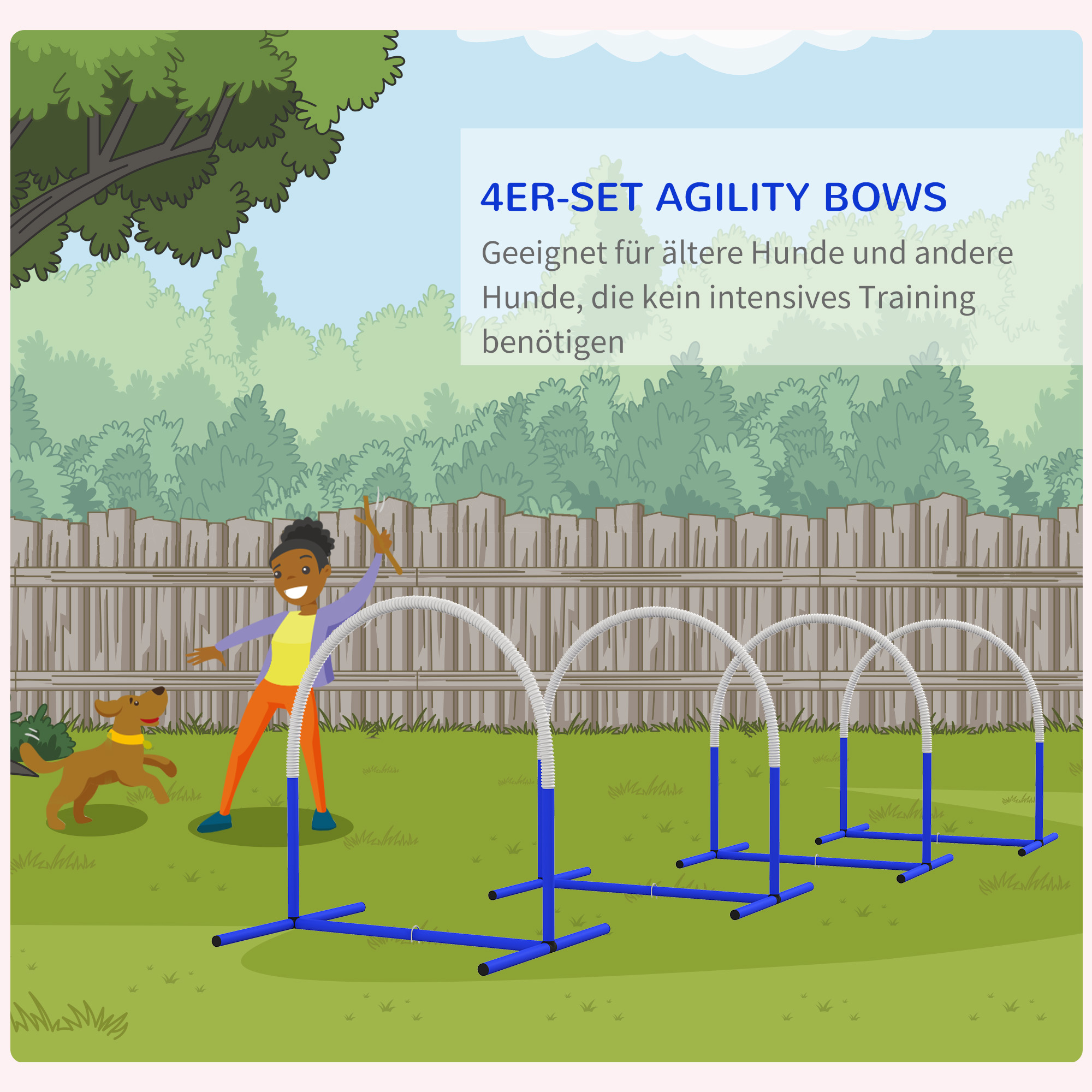 Agility-Set für Hunde, Hundetraining, 4 Bögen, für Einsteiger, mit Tragetasche, blau+weiß, 88 x 64 x 95cm