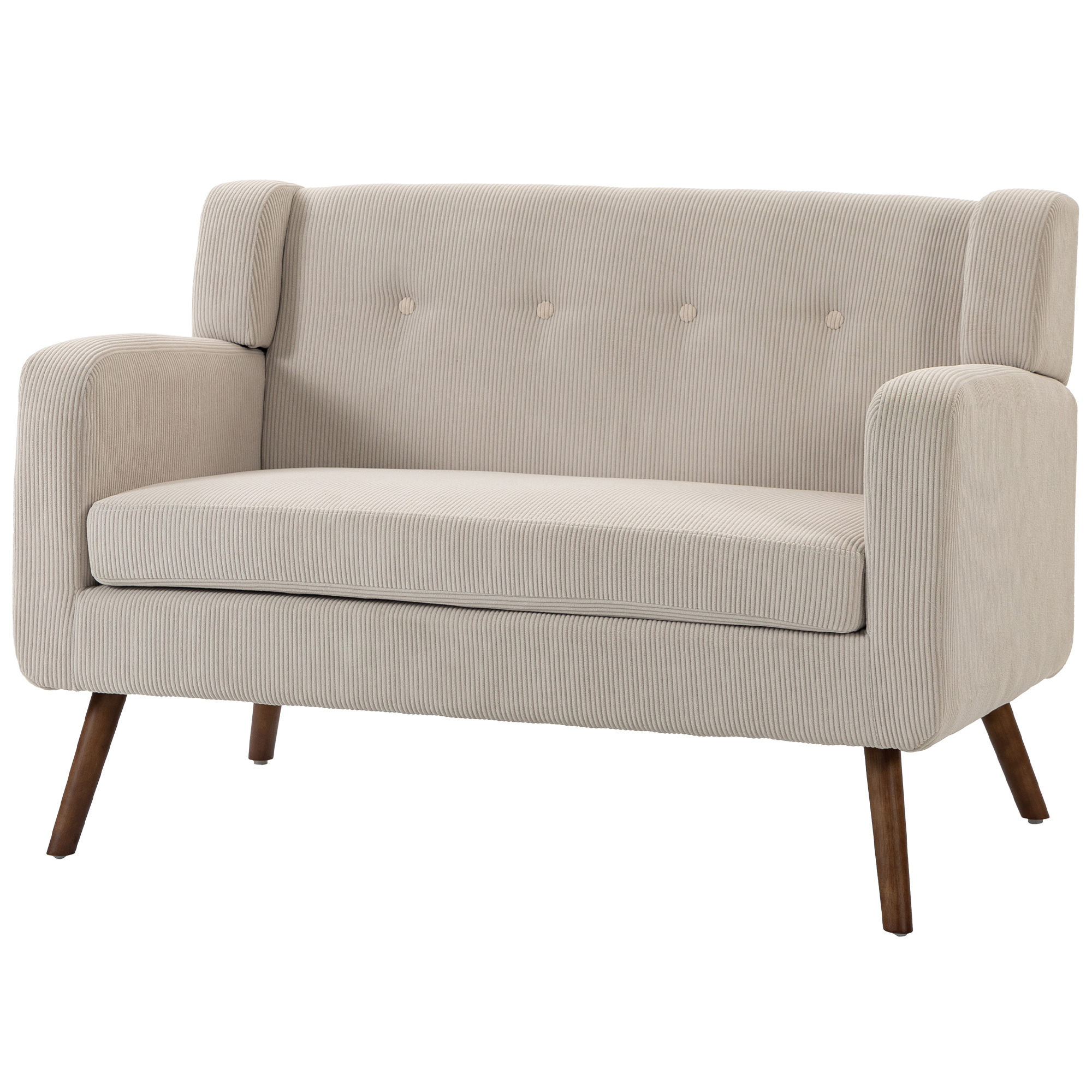 2 Sitzer 118 cm Couch mit Cord-Optik, Knopfheftung Bequeme Modernes Polstersofa mit Holzbeinen für kleine Räume
