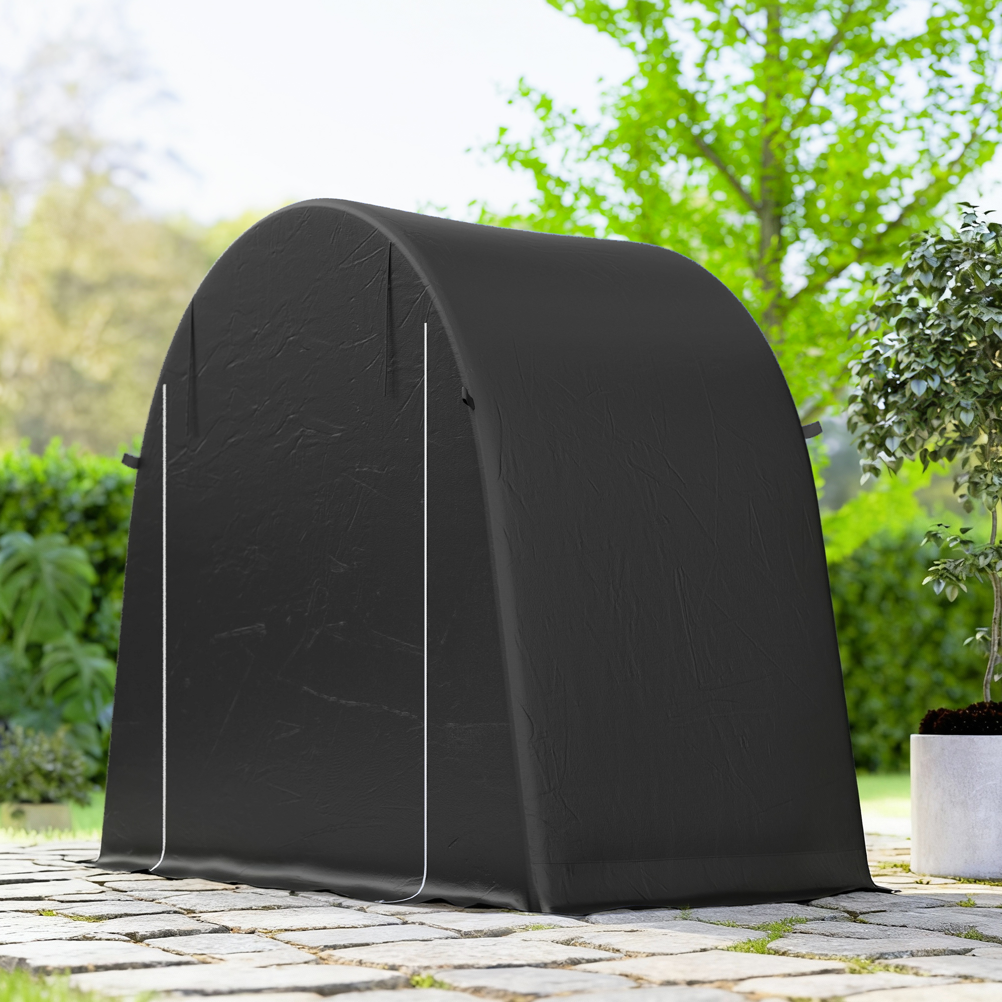 Tragbarer Gartenschuppen, Fahrradzelt, Rolltür mit Reißverschluss, Metallrahmen, vielseitige Aufbewahrung, Kunststoff-Abdeckung, Dunkelgrau