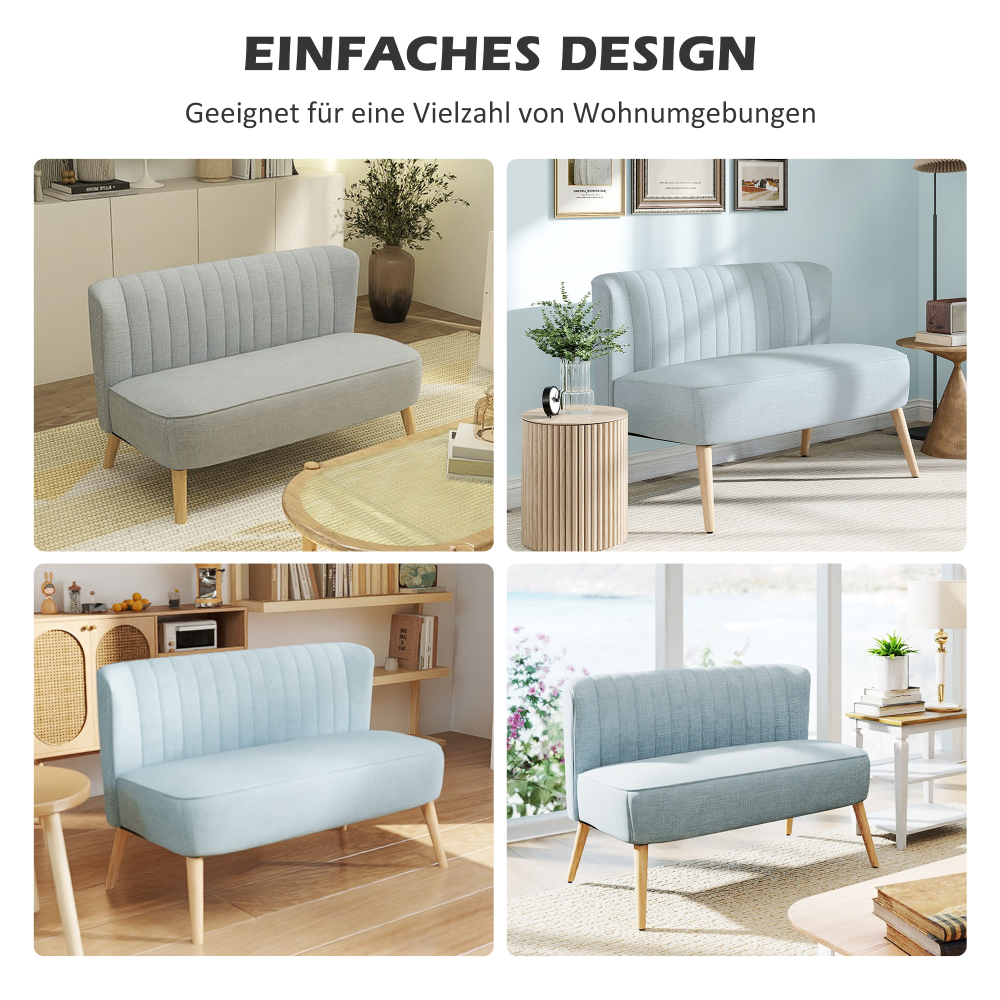 2-Sitzer Sofa, weiche Polsterung, pflegeleichter Bezug, bis 150 kg, 117 x 56,5 x 77 cm, Hellgrün