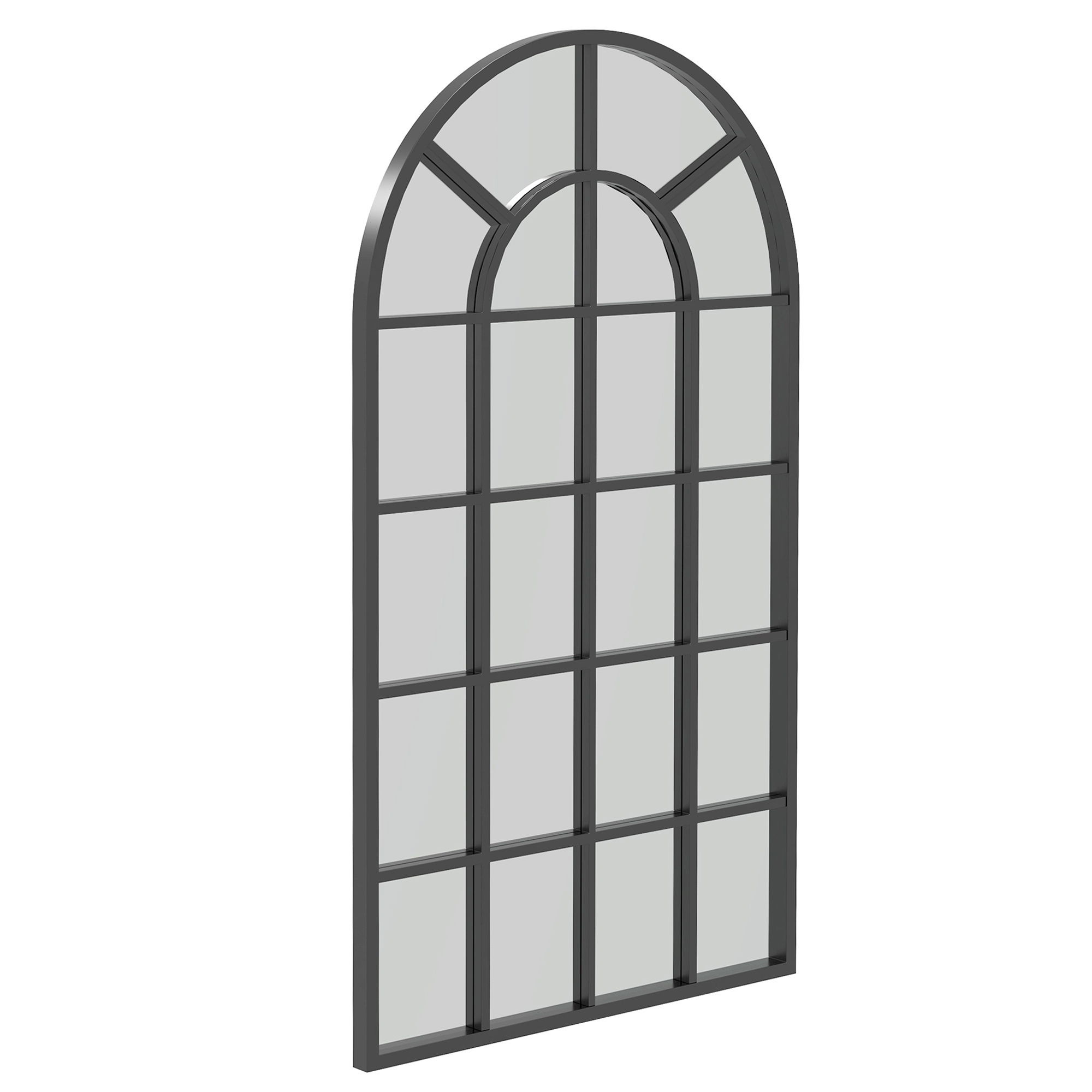Dekospiegel großer Spiegel, Fensteroptik, Bogenförmig, inkl. Aufhängung. Schwarz + Spiegelglas