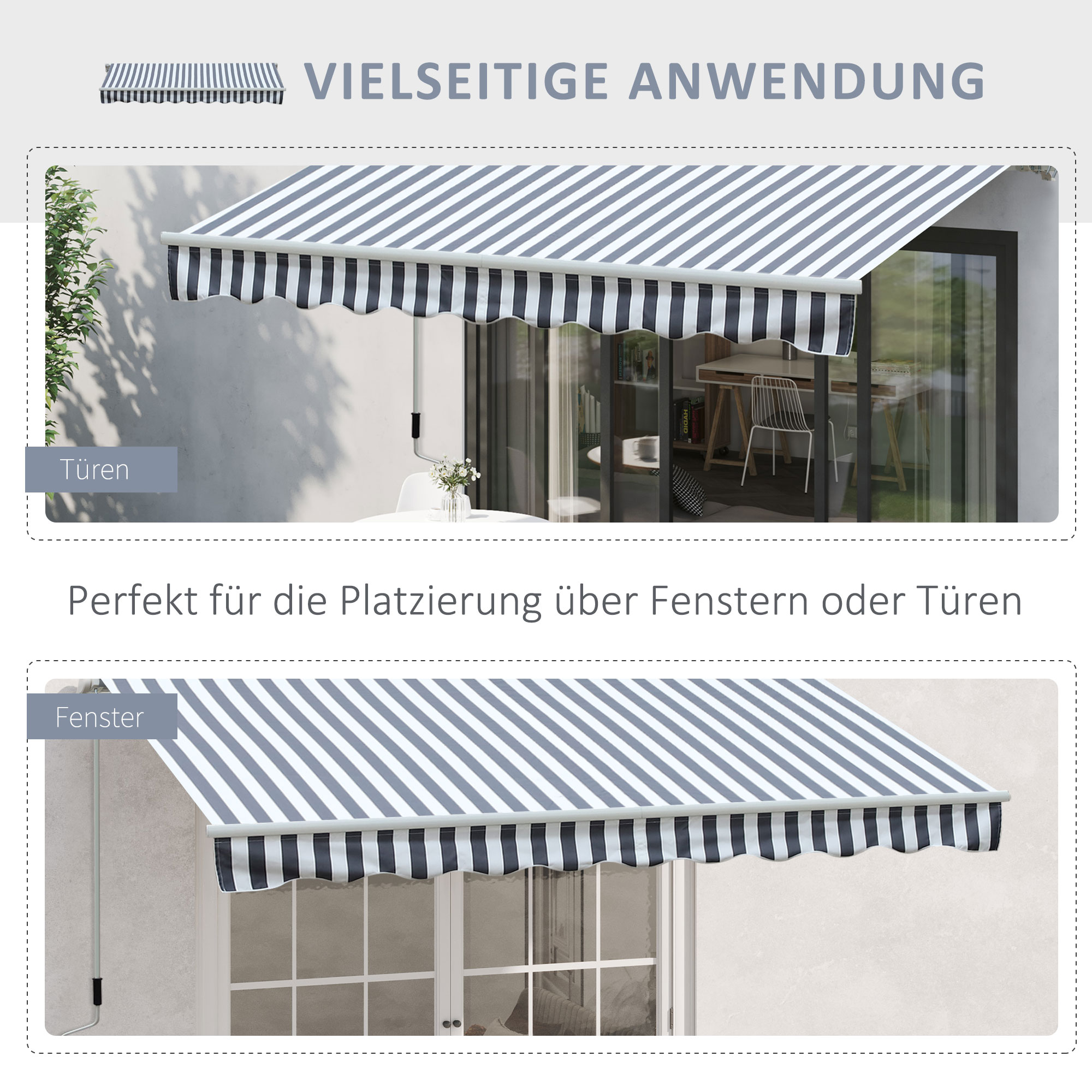 Markise Gelenkarmmarkise Sonnenschutz Handkurbel Balkon Alu Grau Weiß 2,95 x 2,45 m