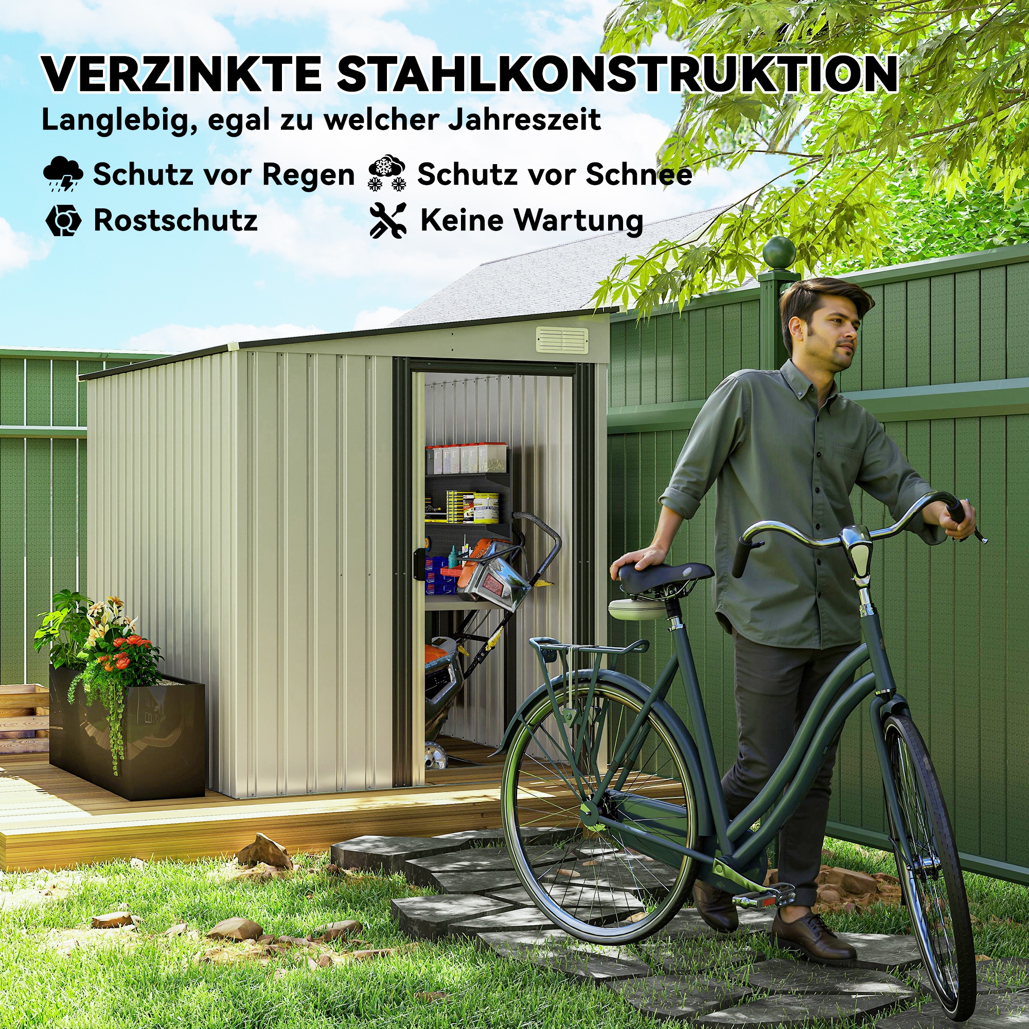 Metall Gerätehaus 2,81m² 154x206,5x181 cm Geräteschuppen mit Pultdach Fundament
