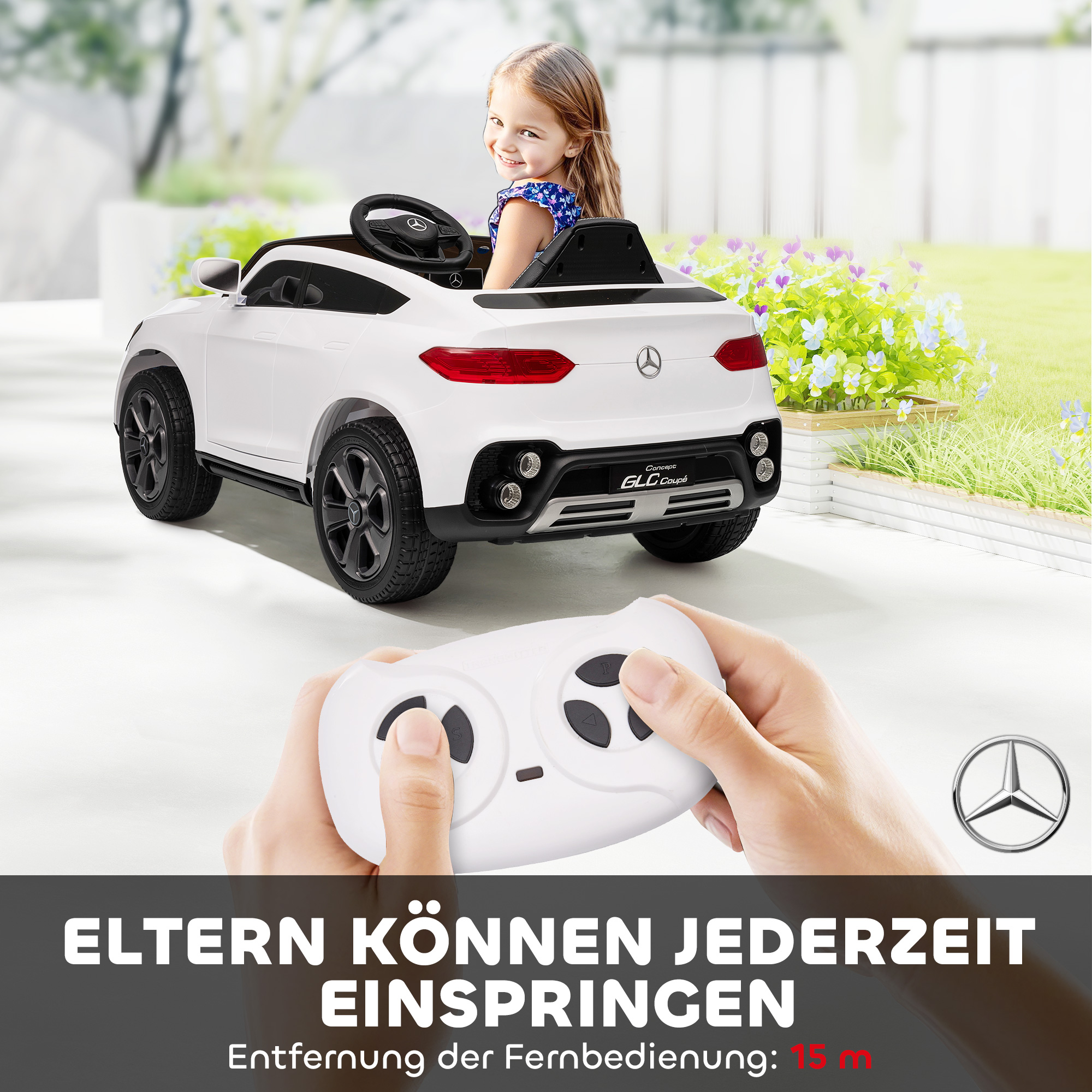 Elektroauto für Kinder, 12V Kinderauto mit Fernbedienung, LED-Lichter, Musik, 3 Geschwindigkeiten, 3-6 Jahre, Weiß