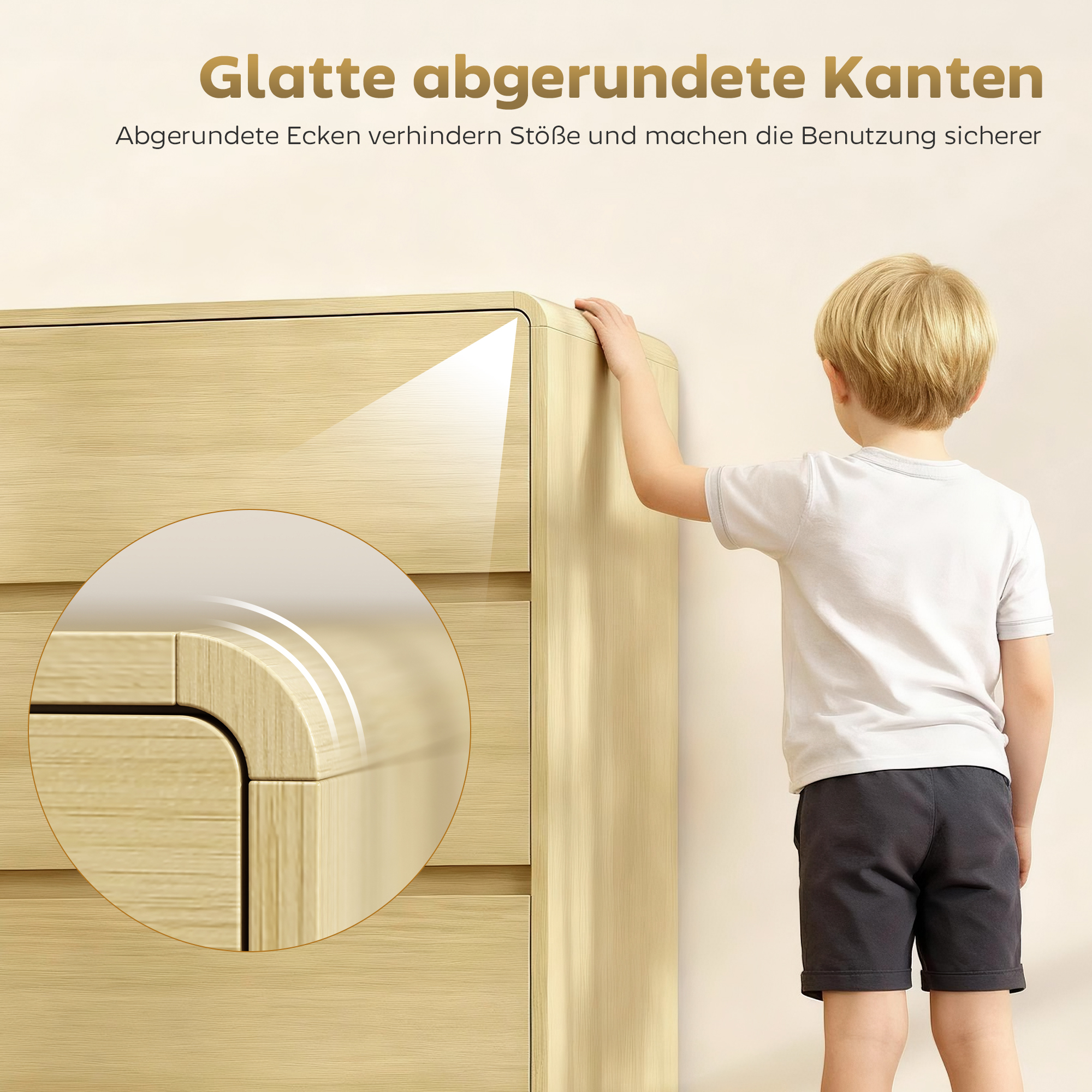 100 cm Sideboard, Buffetschrank mit 6 Schubladen, Kommode für Küche, Wohnzimmer, Esszimmer, Naturholz