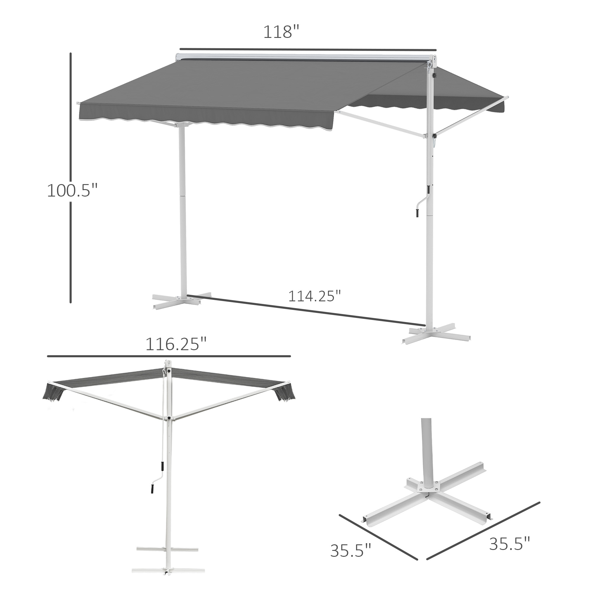 Standmarkise Gartenmarkise Markise mit Faltarm Kurbel Terrasse Grau 3x3m