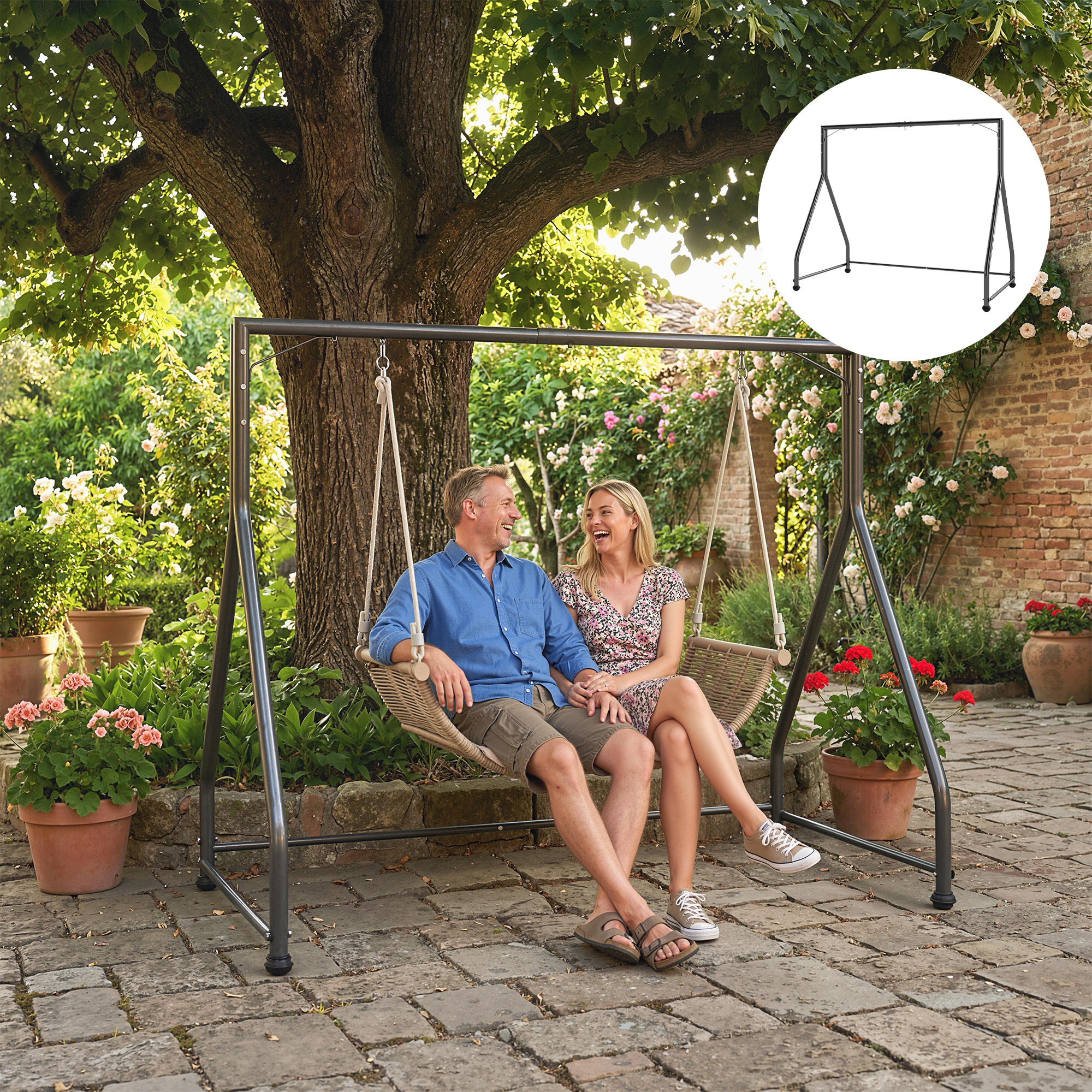 Schaukelständer Vielseitiger Schwerlast-Schaukelrahmen für Zwei-/Dreisitzer oder Hängekorb Schwarz