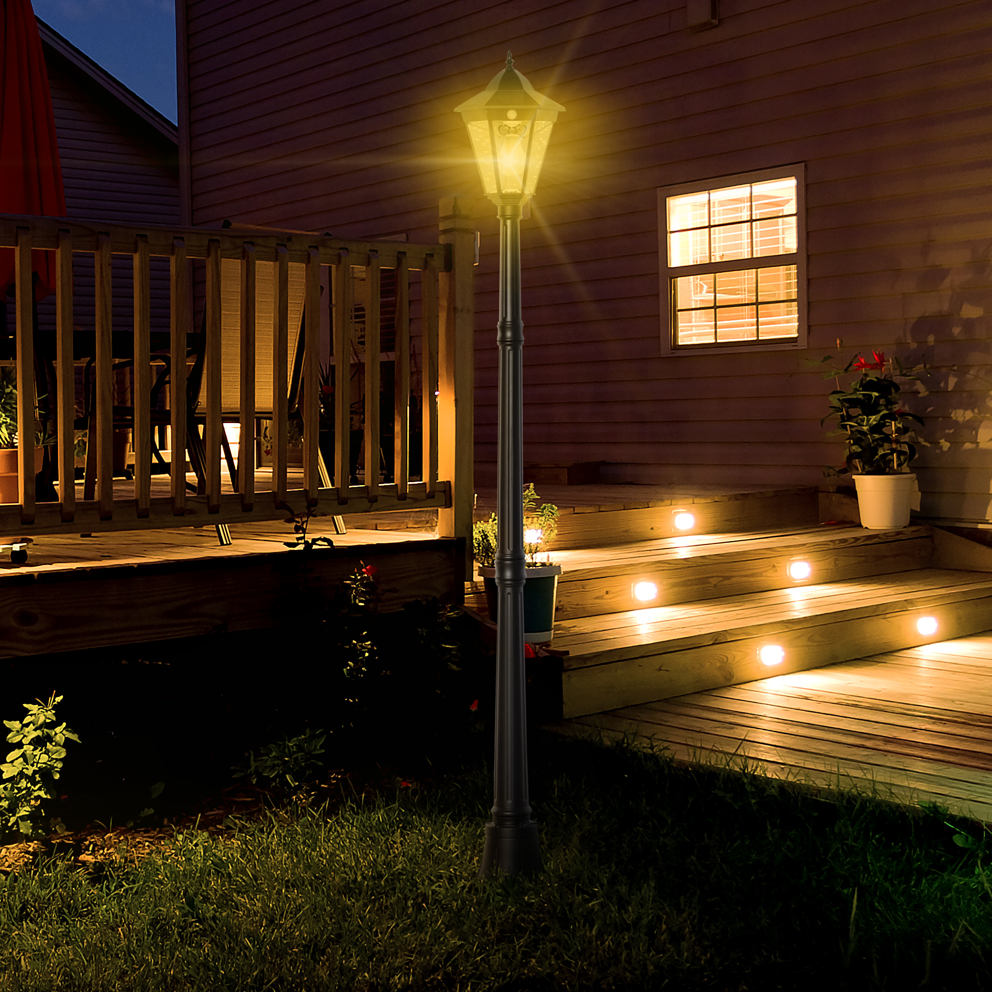 Solar Gartenlaterne Laterne Gartenleuchte Wegleuchte mit 19 LED 130 Lumen 3000K Aluminium gehärtetes Glas Schwarz 22 x 22 x 194 cm