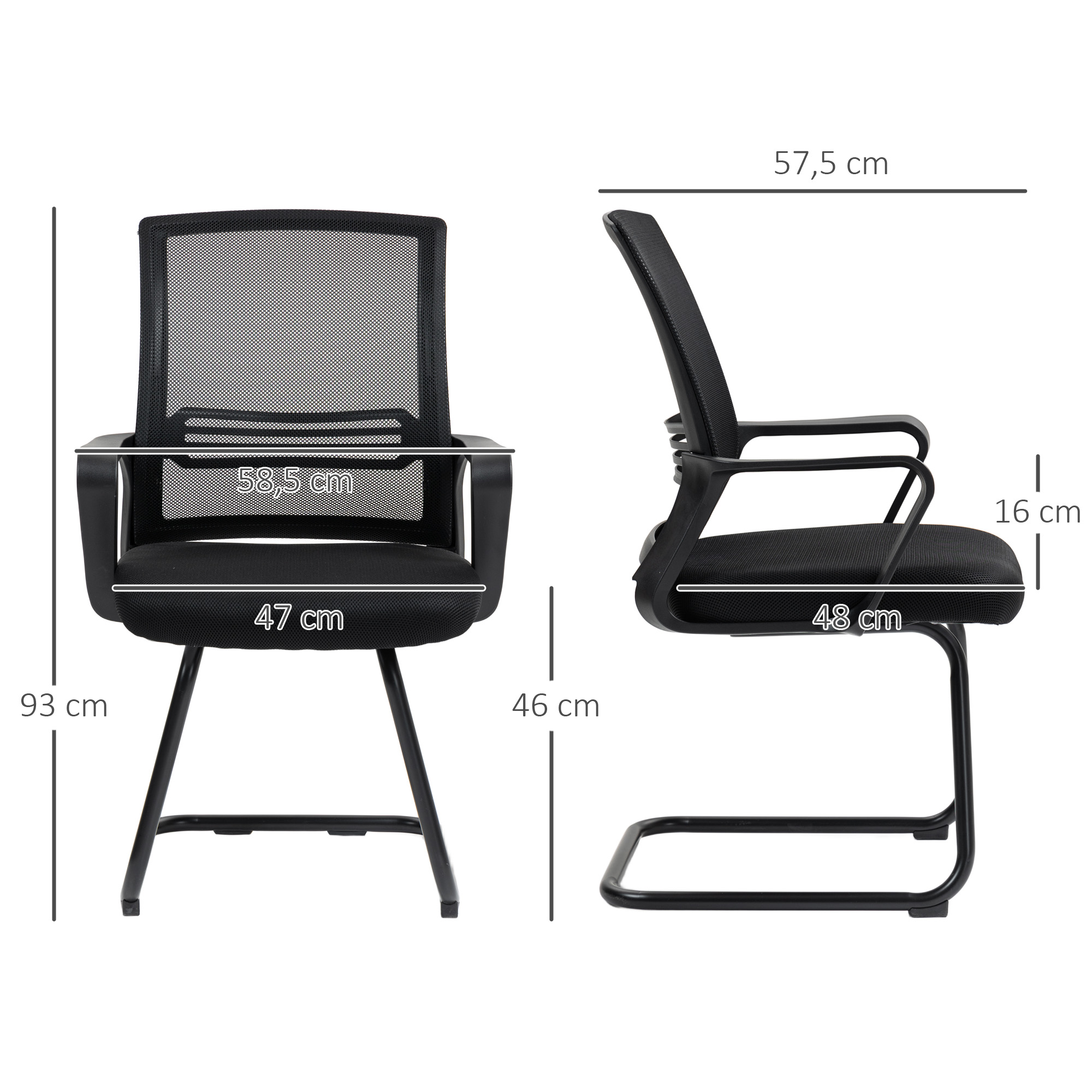 ergonomischer Stuhl, Netzstoff, Schaumstoff, Metallbeine, Kufenbasis, Schwarz