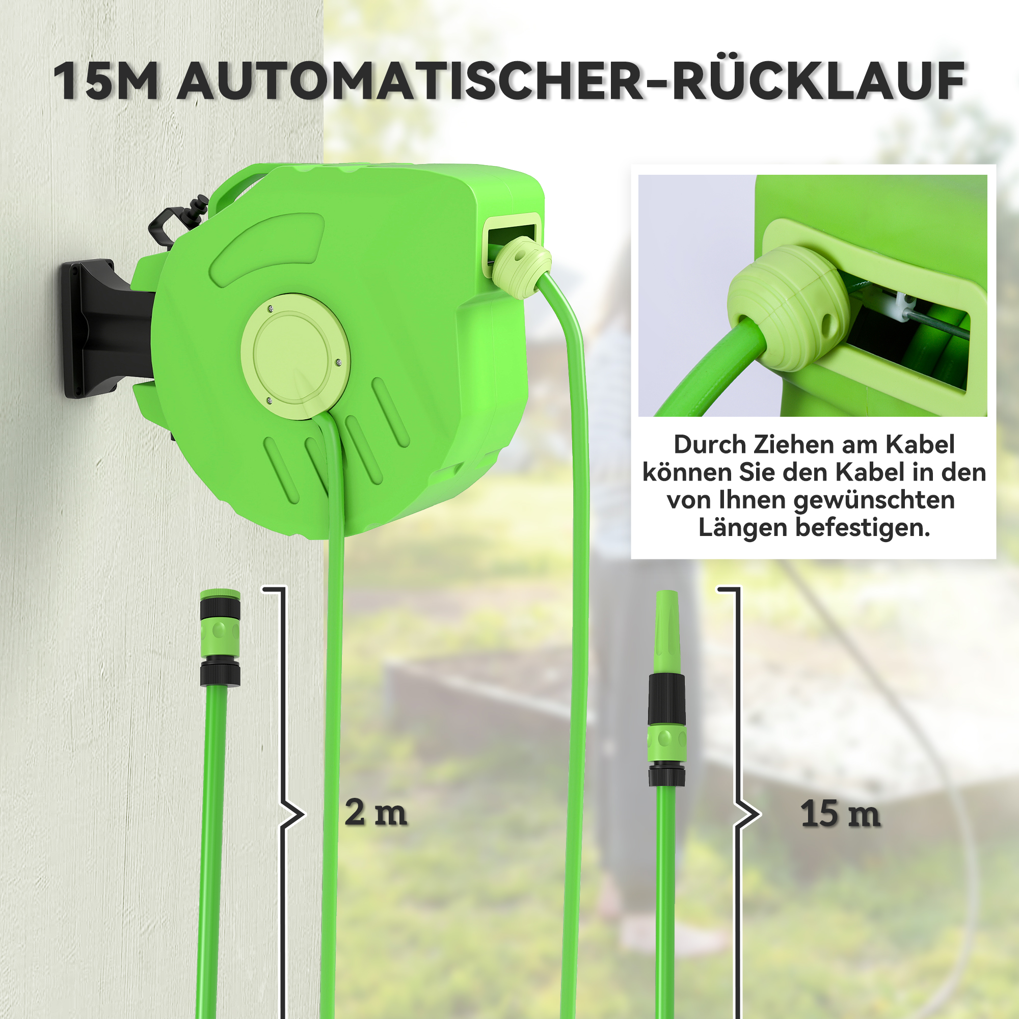Schlauchtrommel 15+1,5m Schlauchaufroller Automatik schwenkbar Druckluft Garten 180° schenkbar Druckluftschlauch Grün