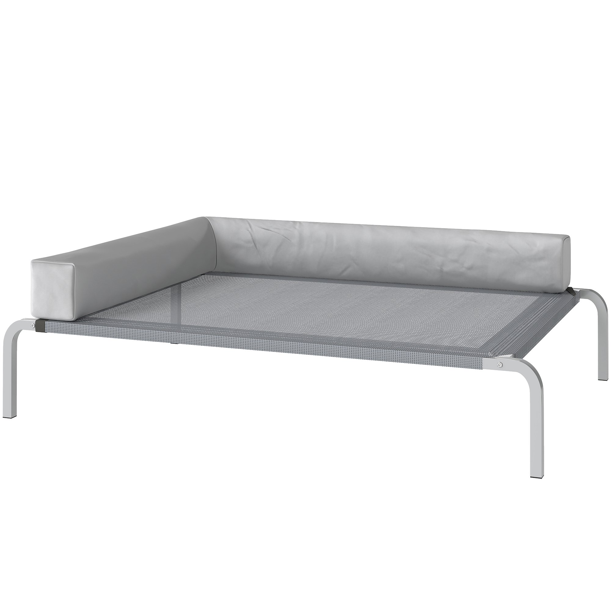 Hundeliege Outdoor, erhöhtes Hundebett für Mittelgroße Hunde, mit L-förmige Kissen 110x75x30cm, Hellgrau