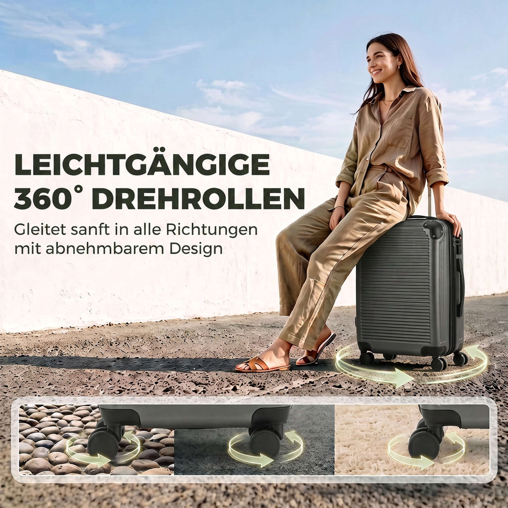 Handgepäck Koffer Hartschalen Reisekoffer mit 4 Rollen 56 cm Dunkelgrau