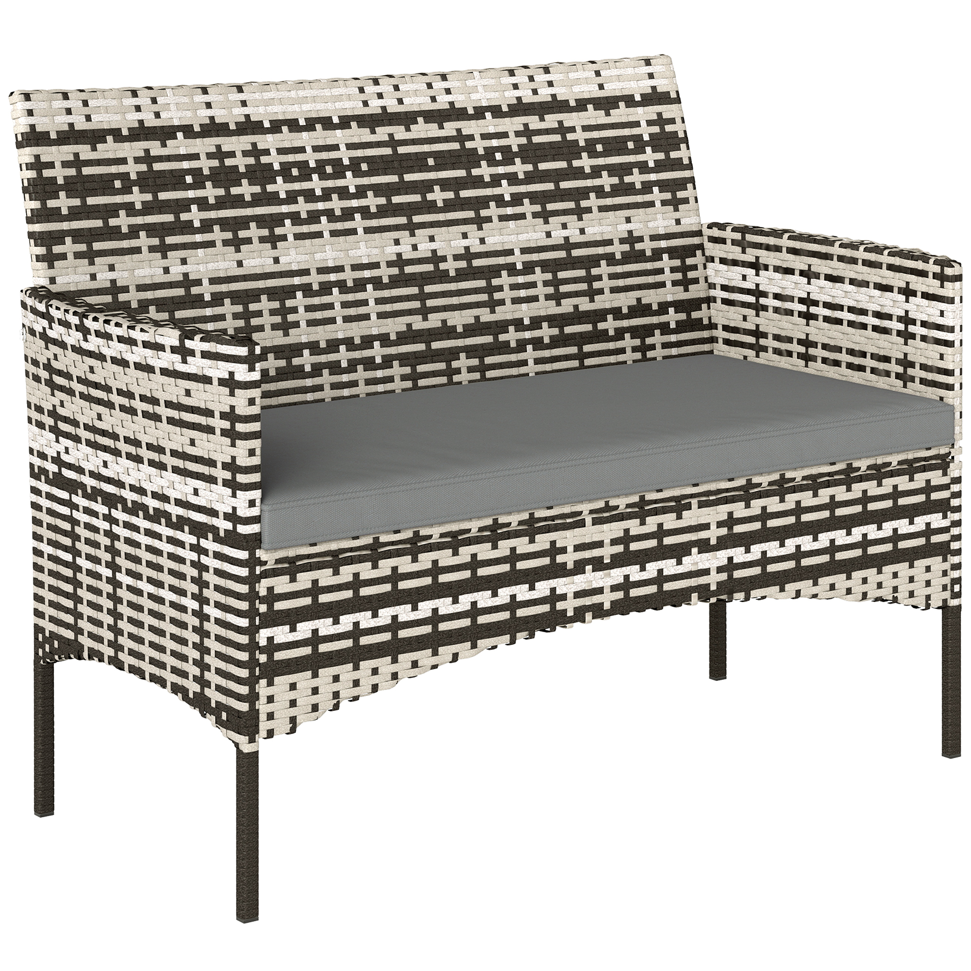 2-Sitzer Rattan Gartensofa PE-Rattan Outdoor-Terrassen-Sofa mit Polster, Anti-Rutsch-Matten, Stahlrahmen, Hellgrau