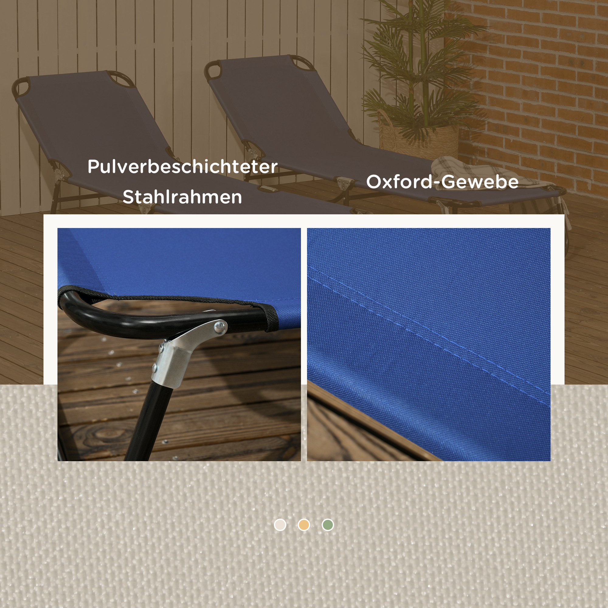 2er Set Sonnenliege klappbar Gartenliege mit 5-Fach höhenverstellbarer Rückenlehne bis 120kg belastbar
