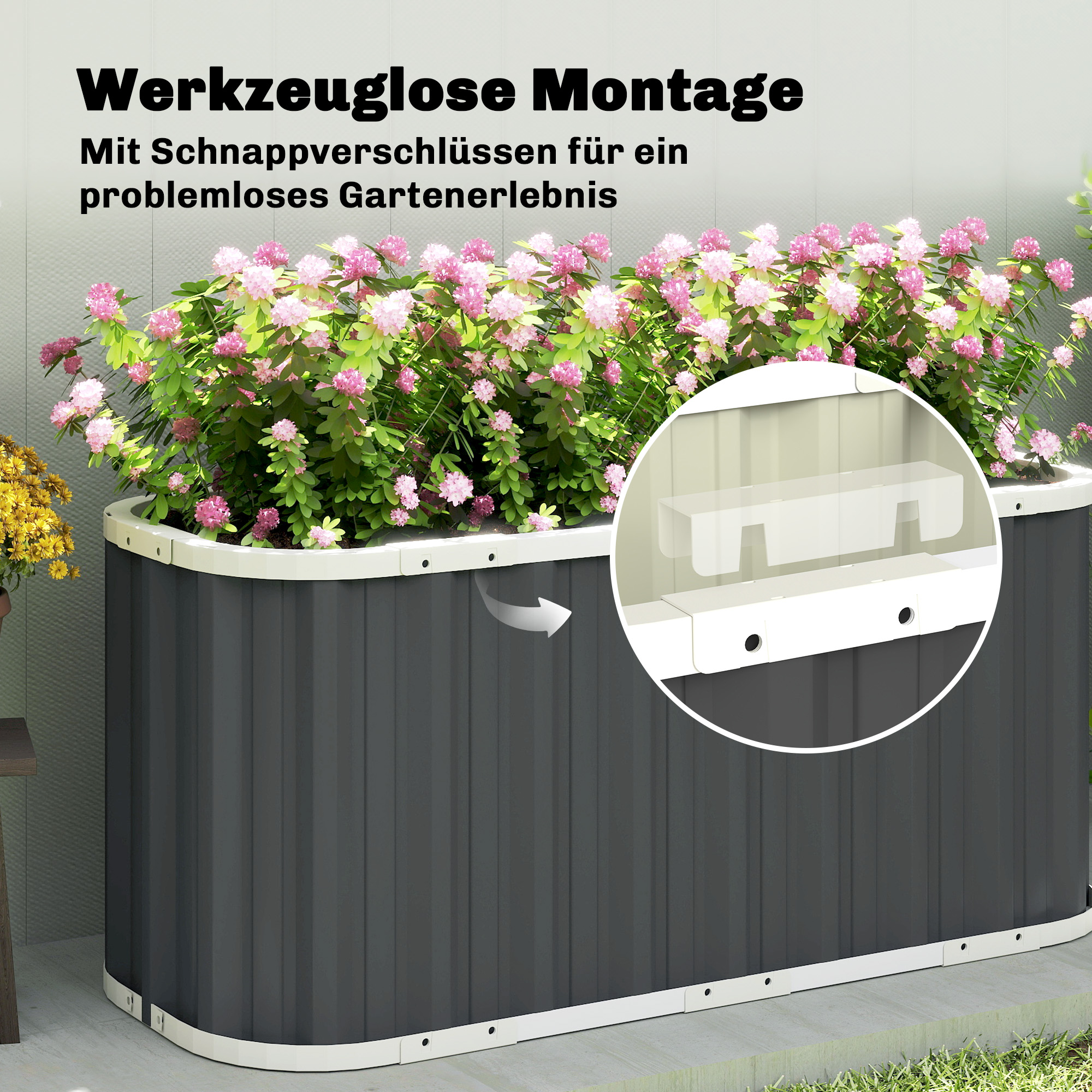 Hochbeet Metall 136 x 53 x 61 cm Tief Gartenbeet mit Schutzkanten Pflanzenetiketten Handschuhe Offenem Boden