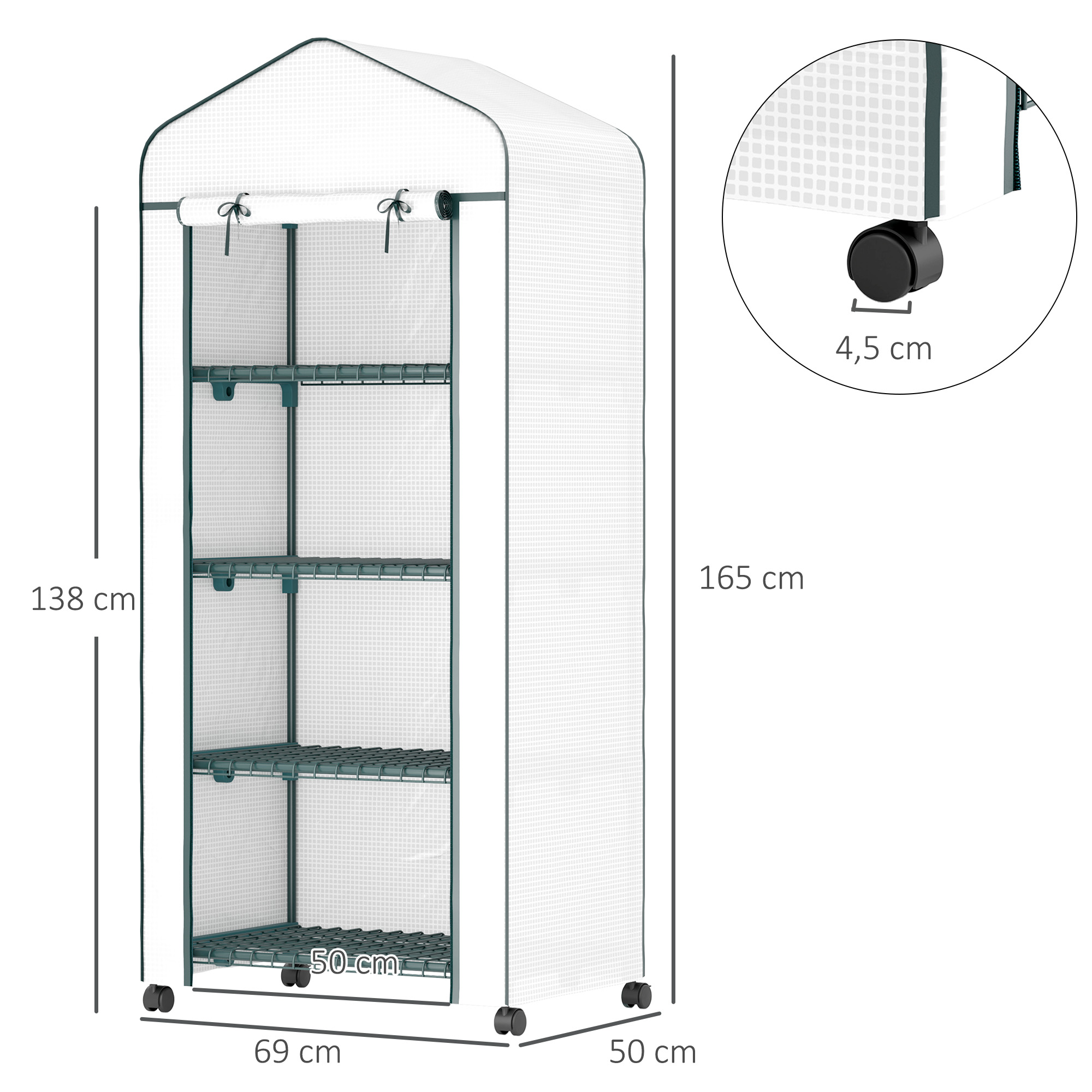 Folien-Gewächshaus, Treibhaus, Mini-Gewächshaus, Pflanzenhaus, Frühbeet, 4 Regalfächer, 69 x 50 x 165 cm, Weiß