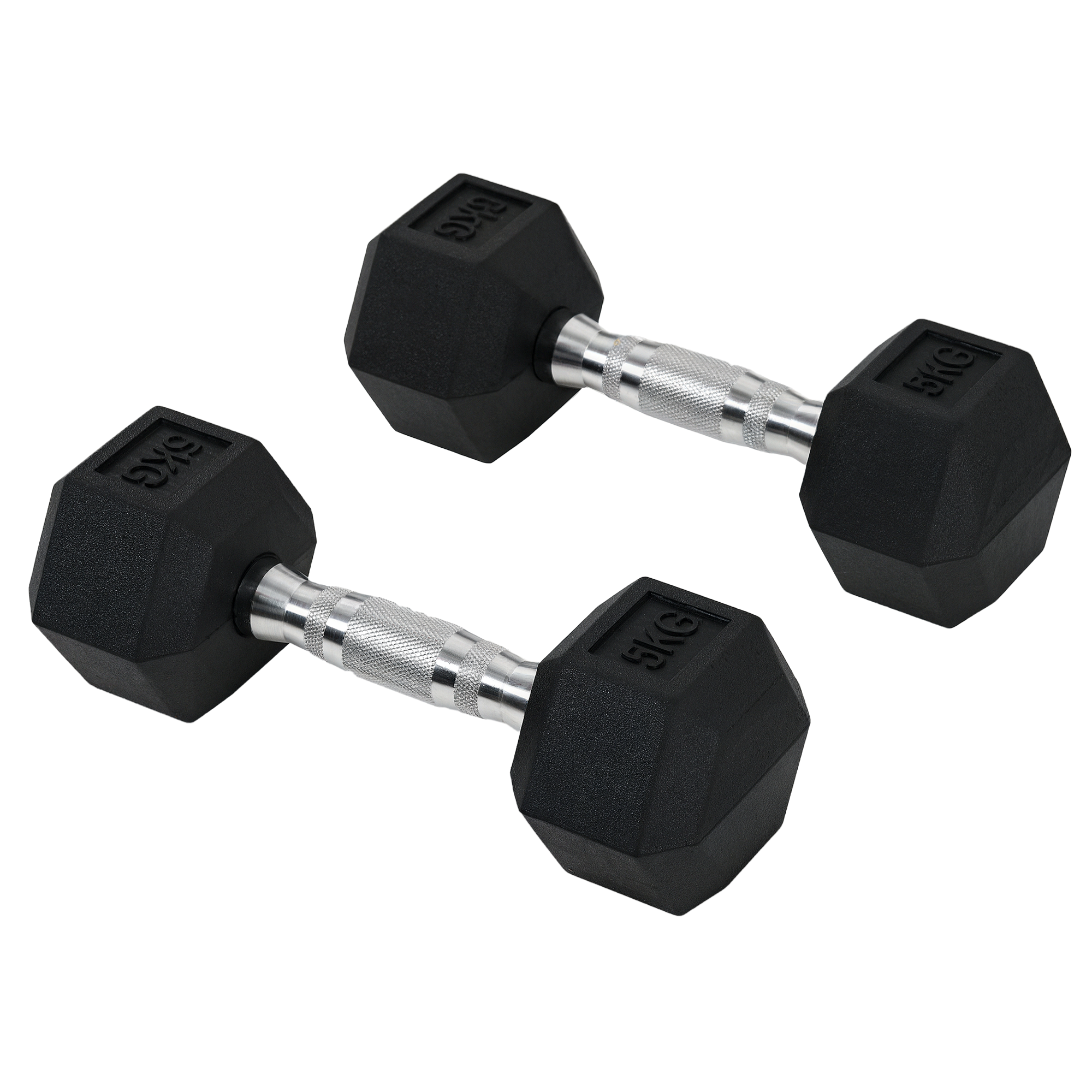 Hexagon Hanteln, 2er Set Hanteln mit gerändeltem Griff, Kurzhantelset aus Gusseisen, 2 x 5 kg, Kurzhanteln für Männer Frauen, Zuhause, Fitnessstudio, Krafttraining
