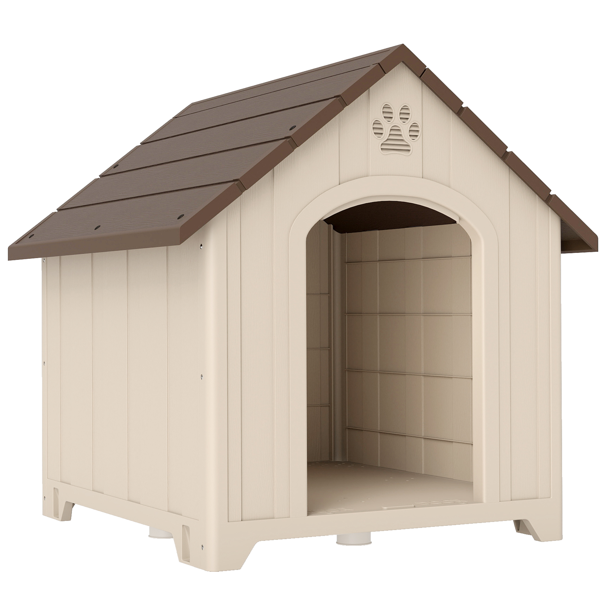 Hundehütte wetterfestes Hundehaus 88 x 79 x 89 cm Erhöhte Hundehöhle mit aufklappbarem Asphaltdach, Bodenankern