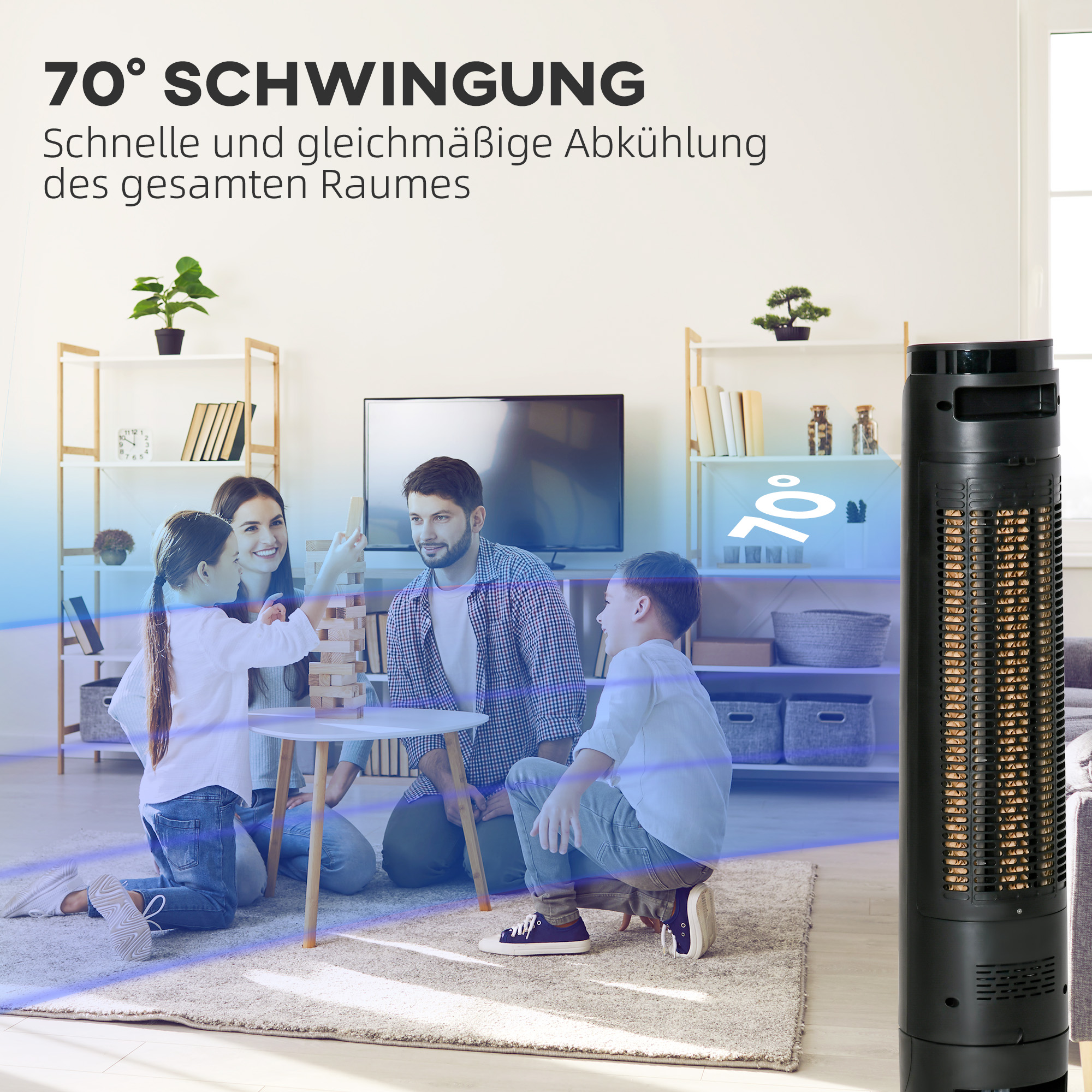 Turmventilator, Klimaanlage mit 4 Modi, 3 Geschwindigkeiten, Timer, Kunststoff
