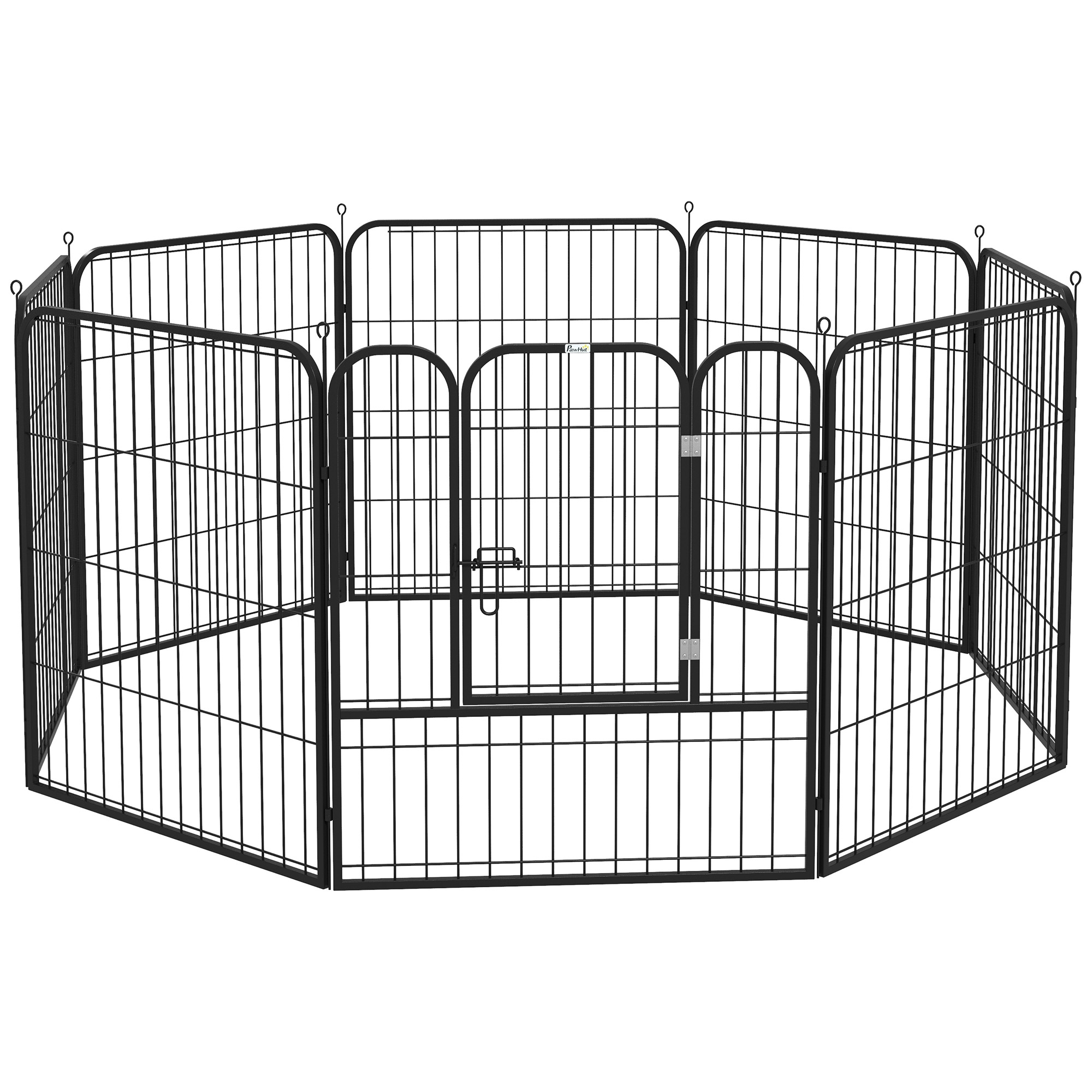 Welpenlaufstall, 8-teilig 80cm hoch Welpenauslauf mit abschließbarer Tür 8 Gitterplatten Stahl Hundelaufstall Freilaufgehege für kleine, mittlere Hunde, für drinnen und draußen, Grau