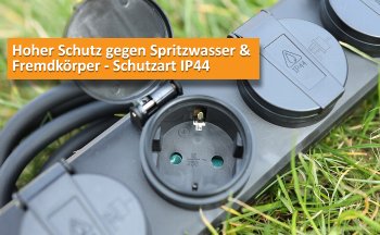 Gartensteckdosenleiste für Außen, 4-fach / IP44, H07RN-F 3G1,5mm², Zuleitung 10m