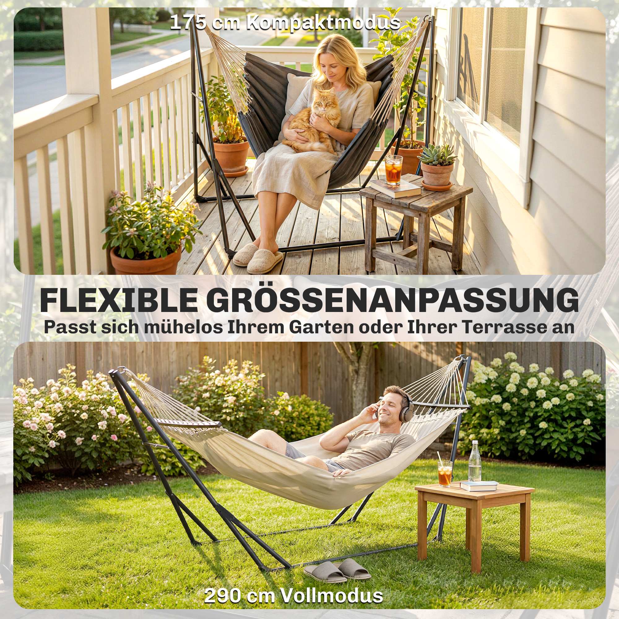 Hängemattengestell für Hängematte verstellbar klappbar tragbar Hängemattenständer mit Tragetasche 290x78x100 cm Schwarz